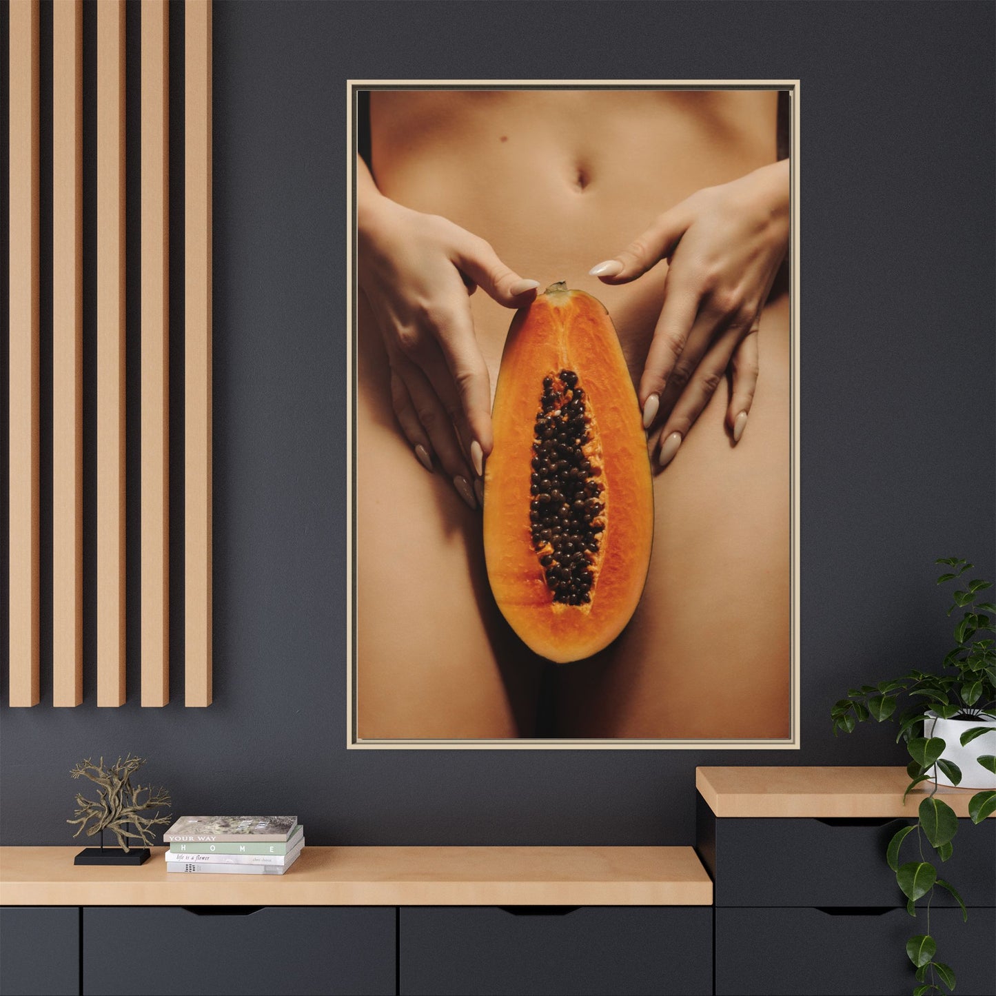 Framed Matte Canvas - Sensual Papaya Nude Art Print