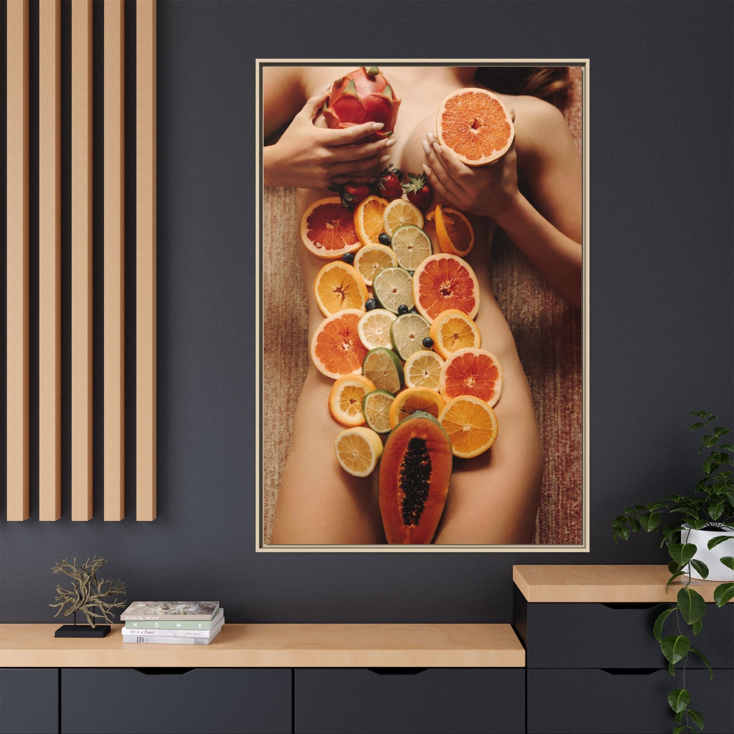 Framed Matte Canvas Art — Sensual Fruit Still Life Wall Decor