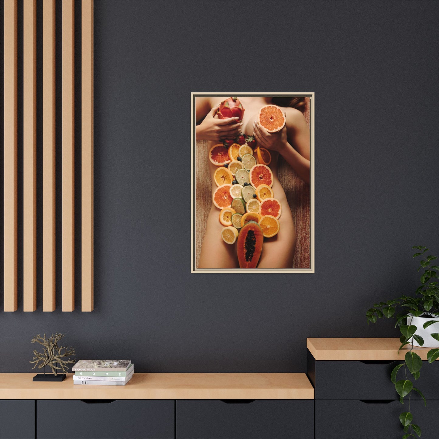 Framed Matte Canvas Art — Sensual Fruit Still Life Wall Decor