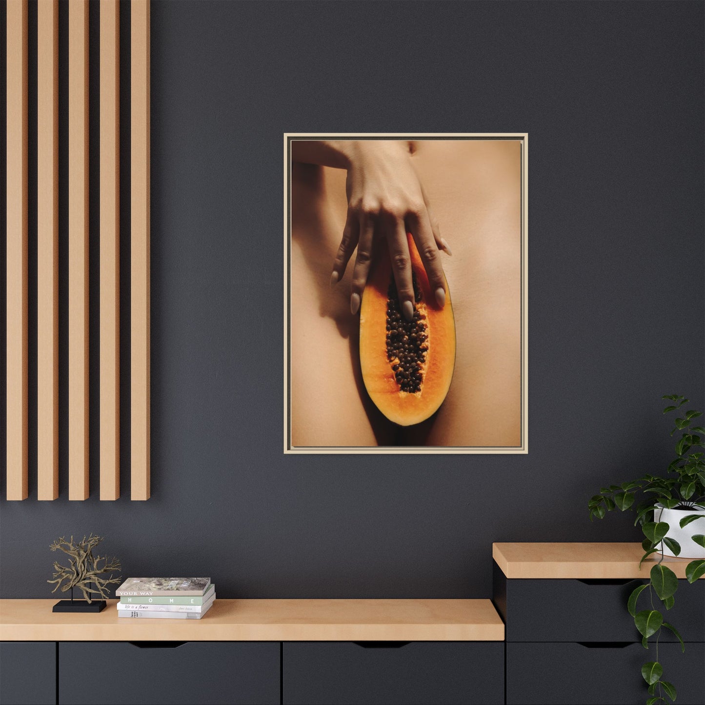Framed Matte Canvas Art — Sensual Papaya Photo Print