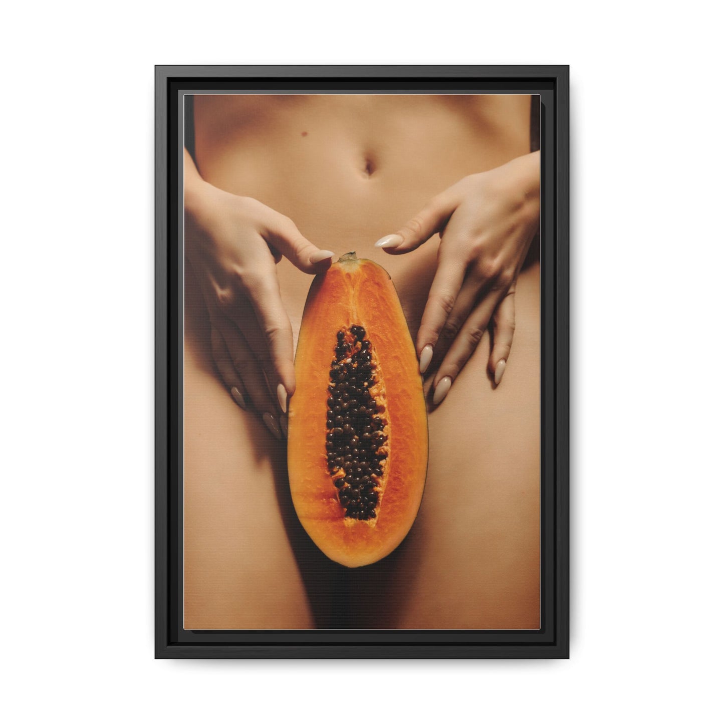 Framed Matte Canvas - Sensual Papaya Nude Art Print