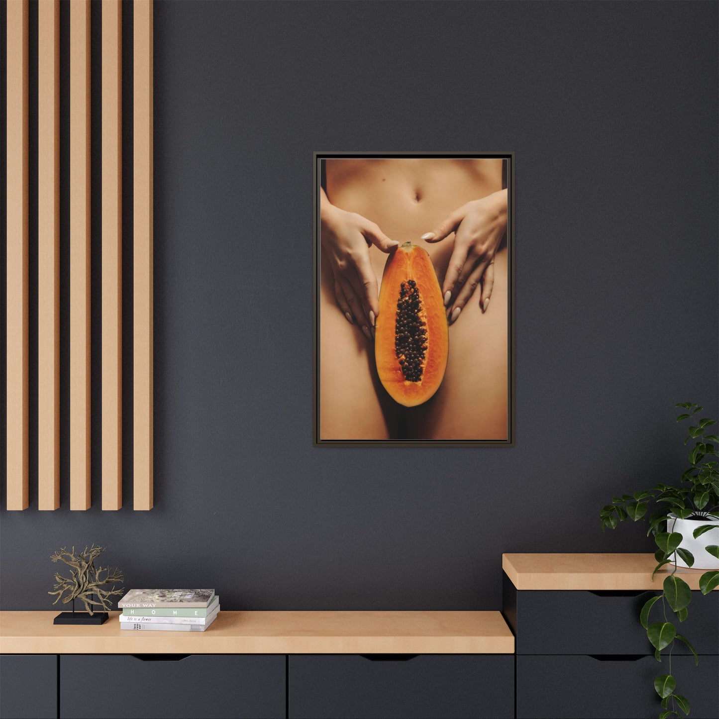 Framed Matte Canvas - Sensual Papaya Nude Art Print