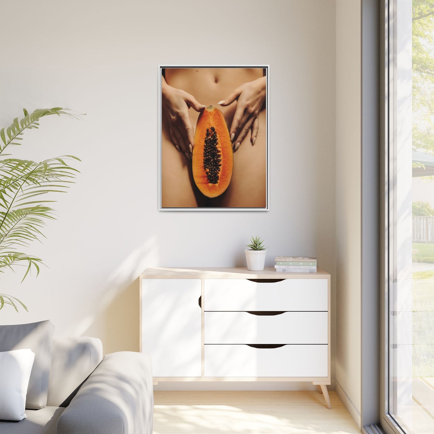Framed Matte Canvas - Sensual Papaya Nude Art Print