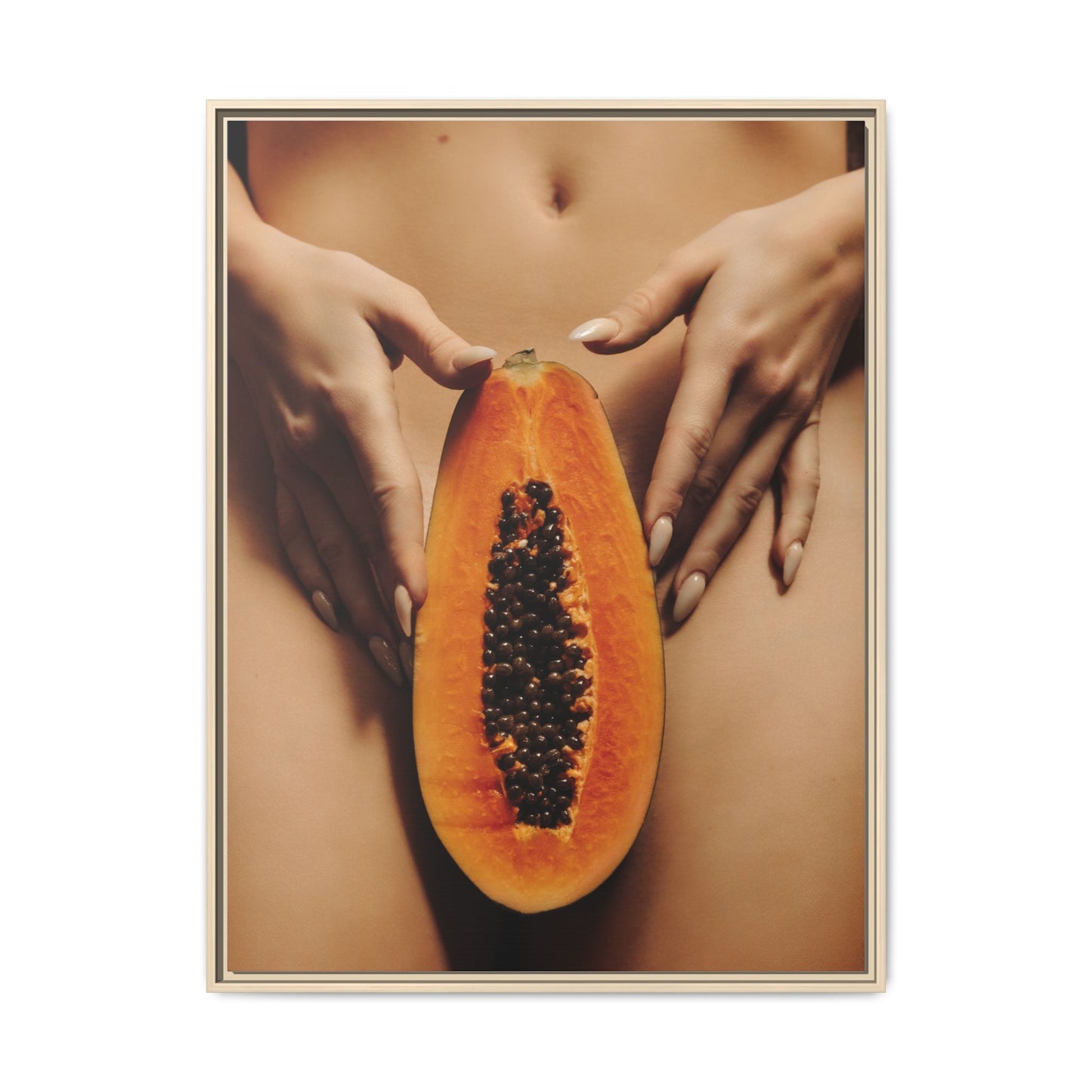 Framed Matte Canvas - Sensual Papaya Nude Art Print