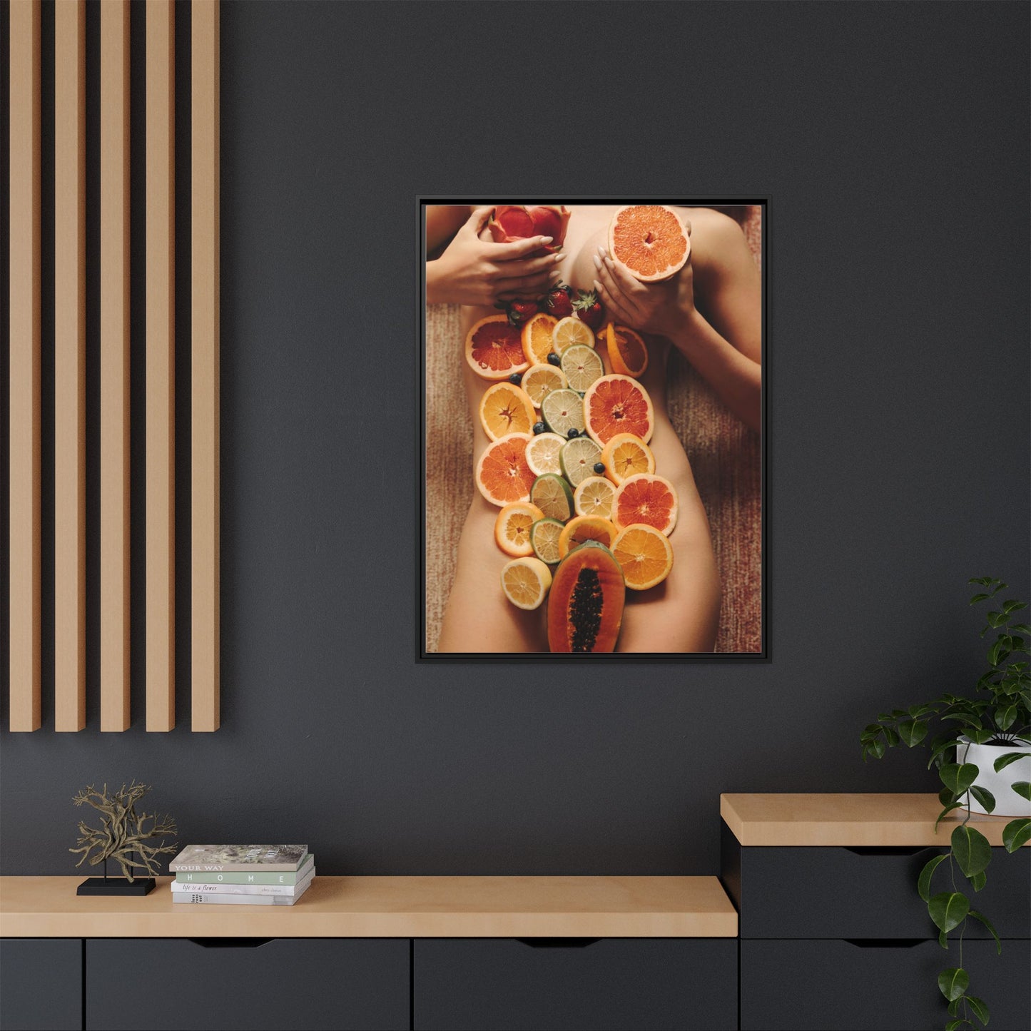 Framed Matte Canvas Art — Sensual Fruit Still Life Wall Decor
