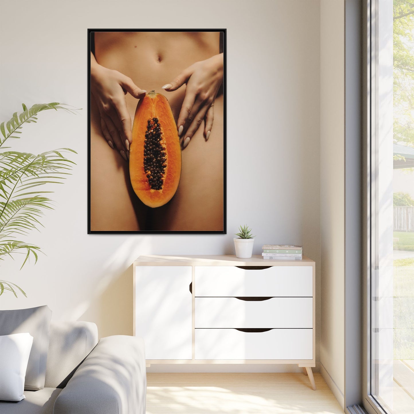 Framed Matte Canvas - Sensual Papaya Nude Art Print