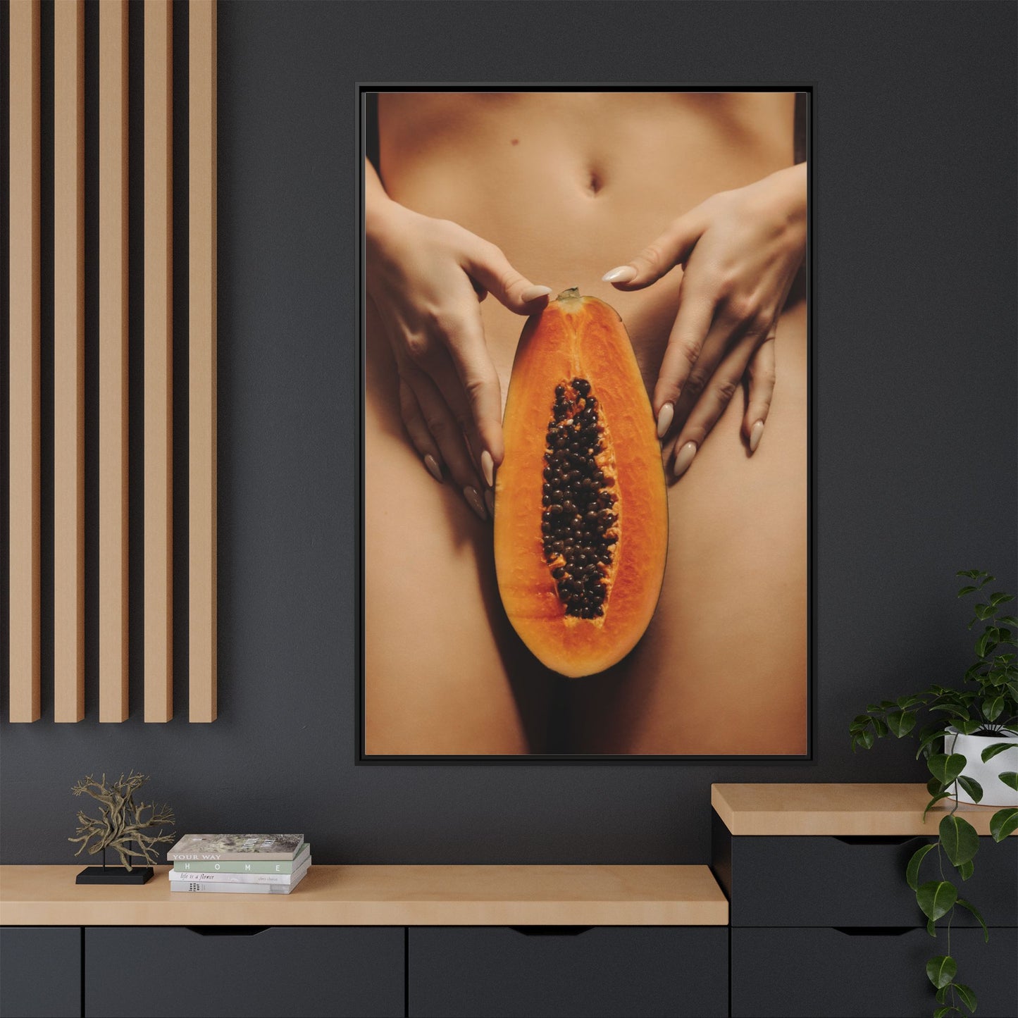 Framed Matte Canvas - Sensual Papaya Nude Art Print