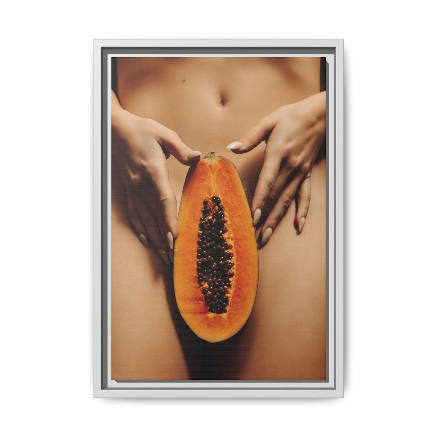 Framed Matte Canvas - Sensual Papaya Nude Art Print