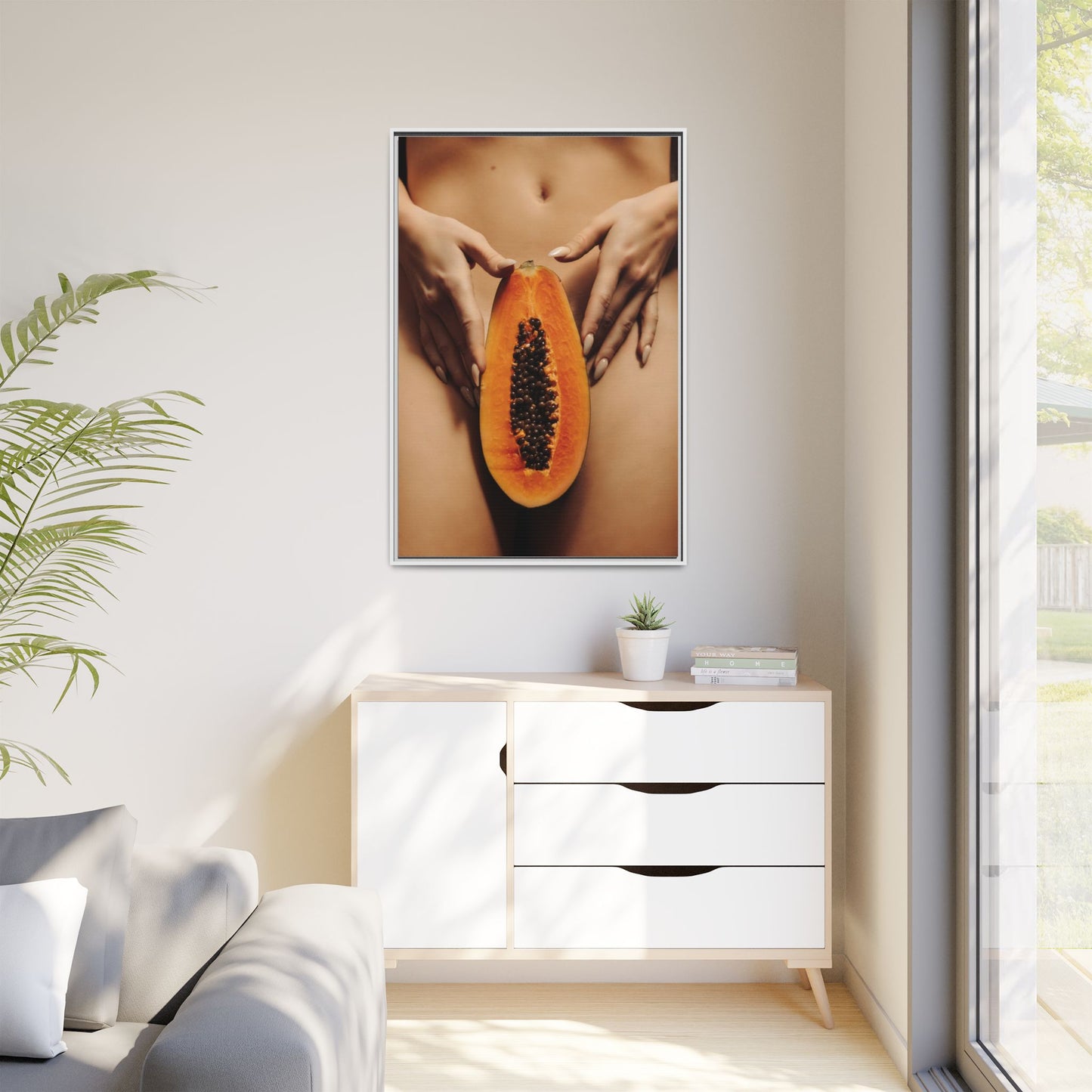 Framed Matte Canvas - Sensual Papaya Nude Art Print