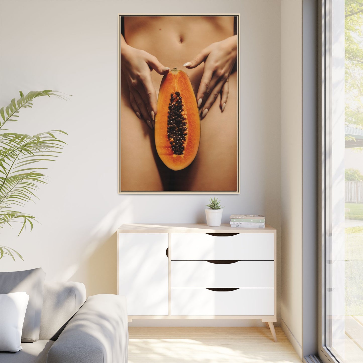 Framed Matte Canvas - Sensual Papaya Nude Art Print