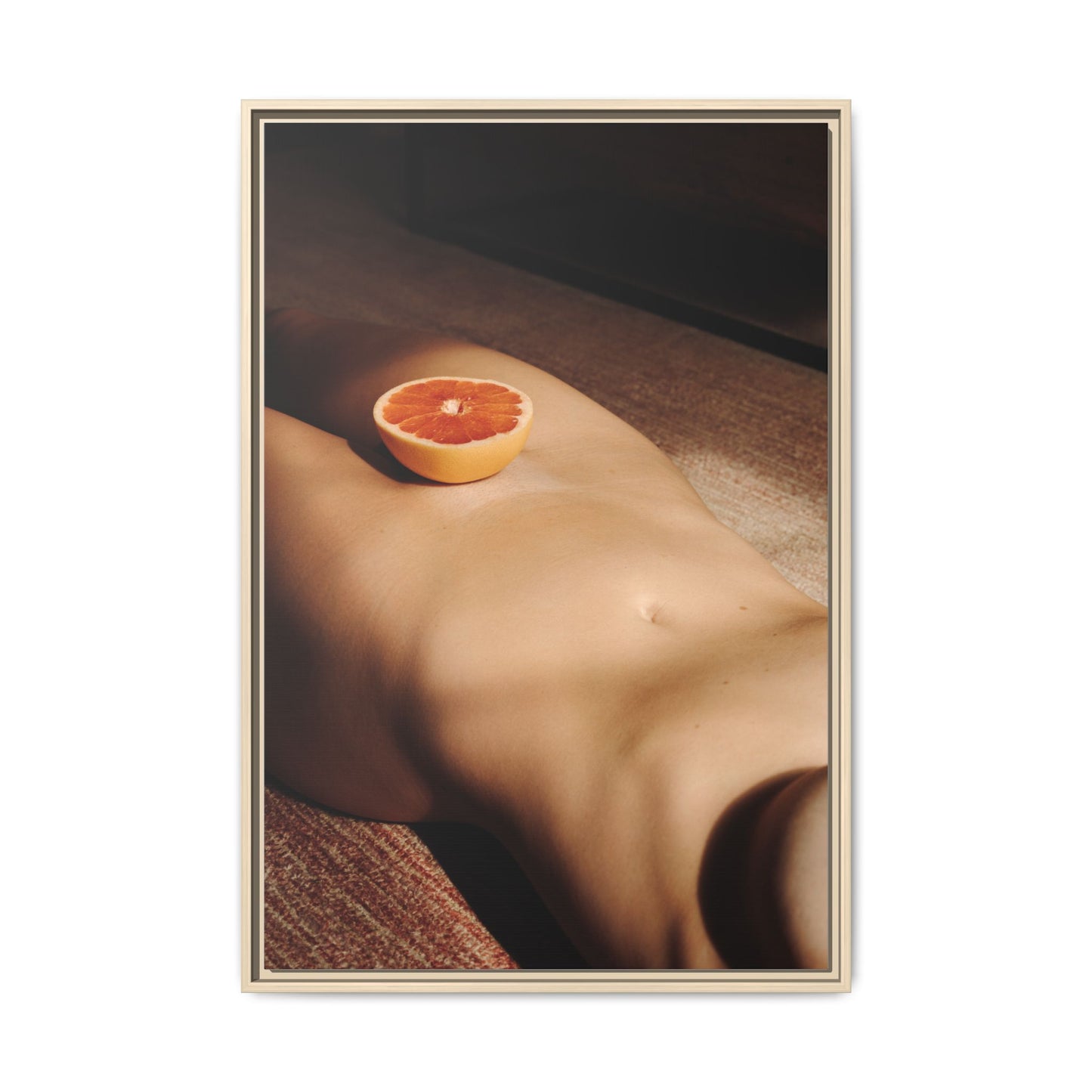 Framed Matte Canvas Wall Art — Minimal Nude Still Life with Grapefruit