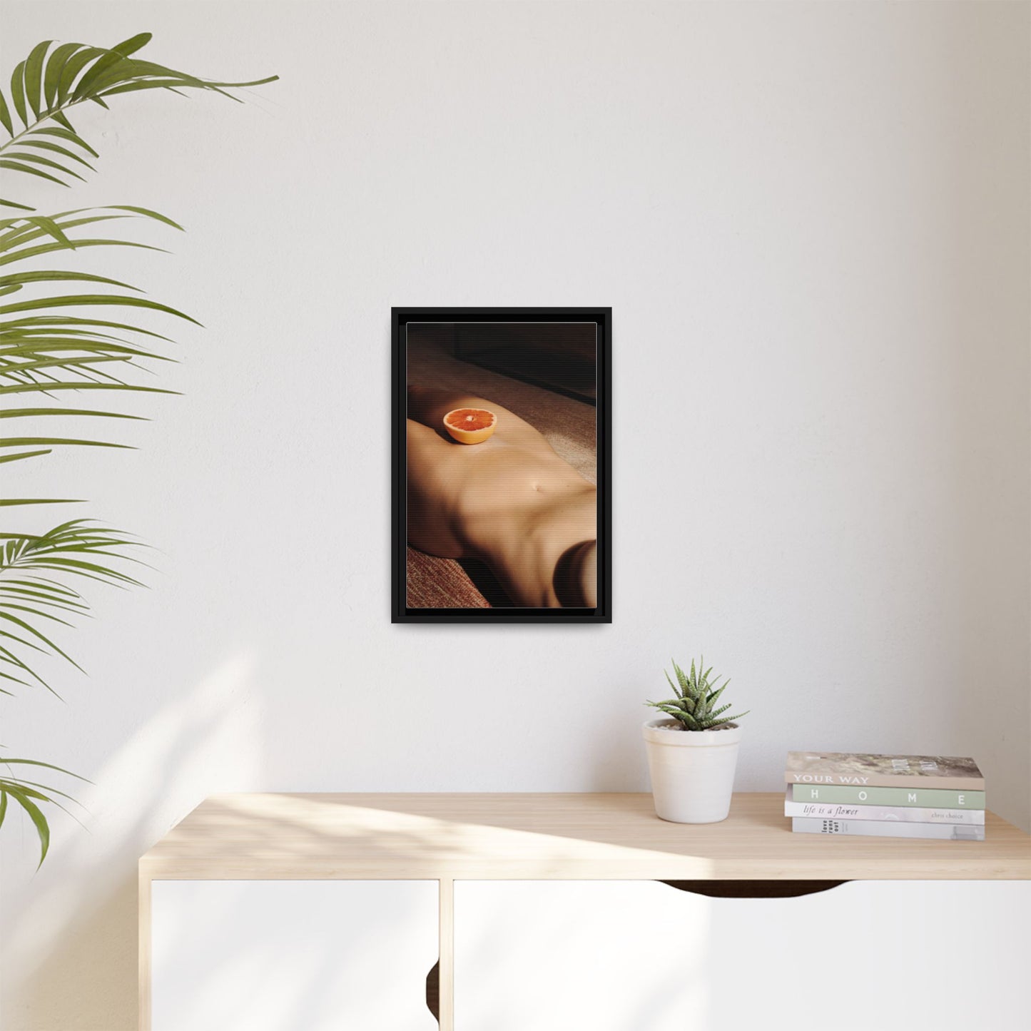 Framed Matte Canvas Wall Art — Minimal Nude Still Life with Grapefruit