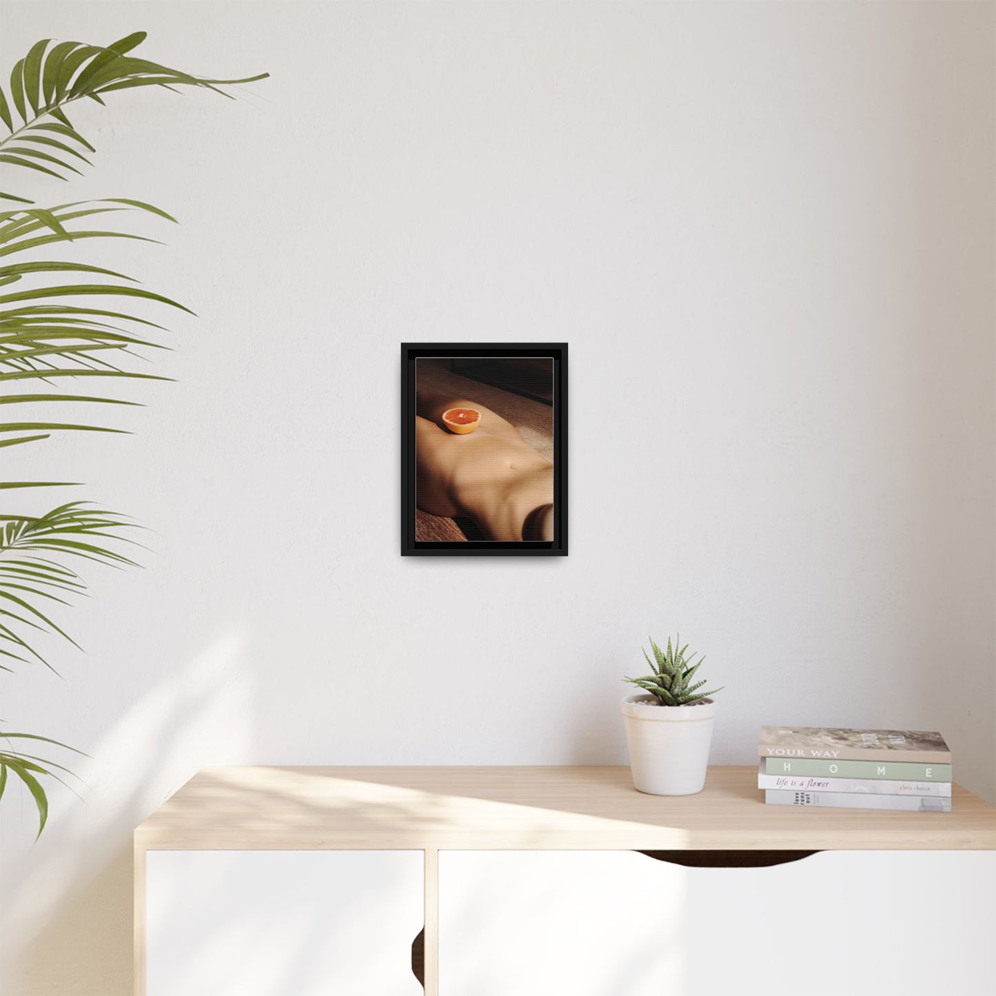 Framed Matte Canvas Wall Art — Minimal Nude Still Life with Grapefruit