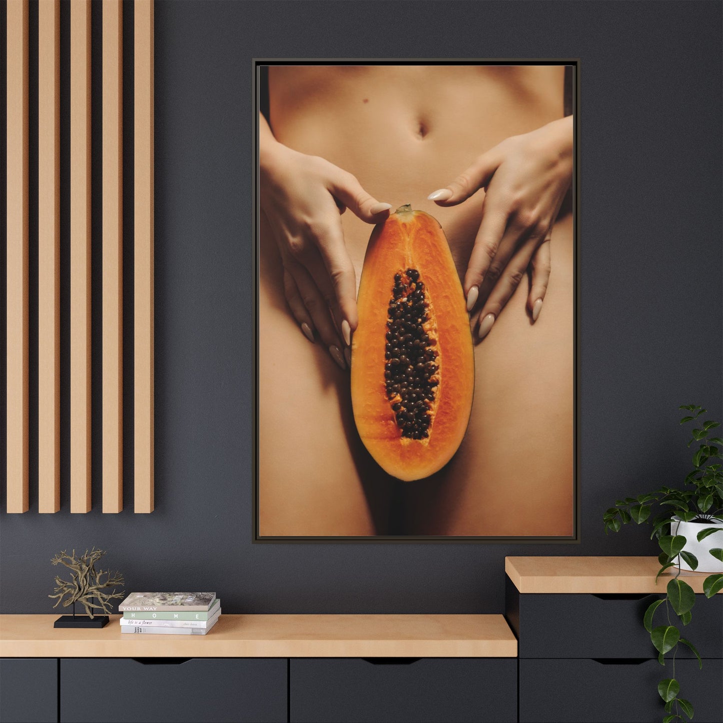 Framed Matte Canvas - Sensual Papaya Nude Art Print