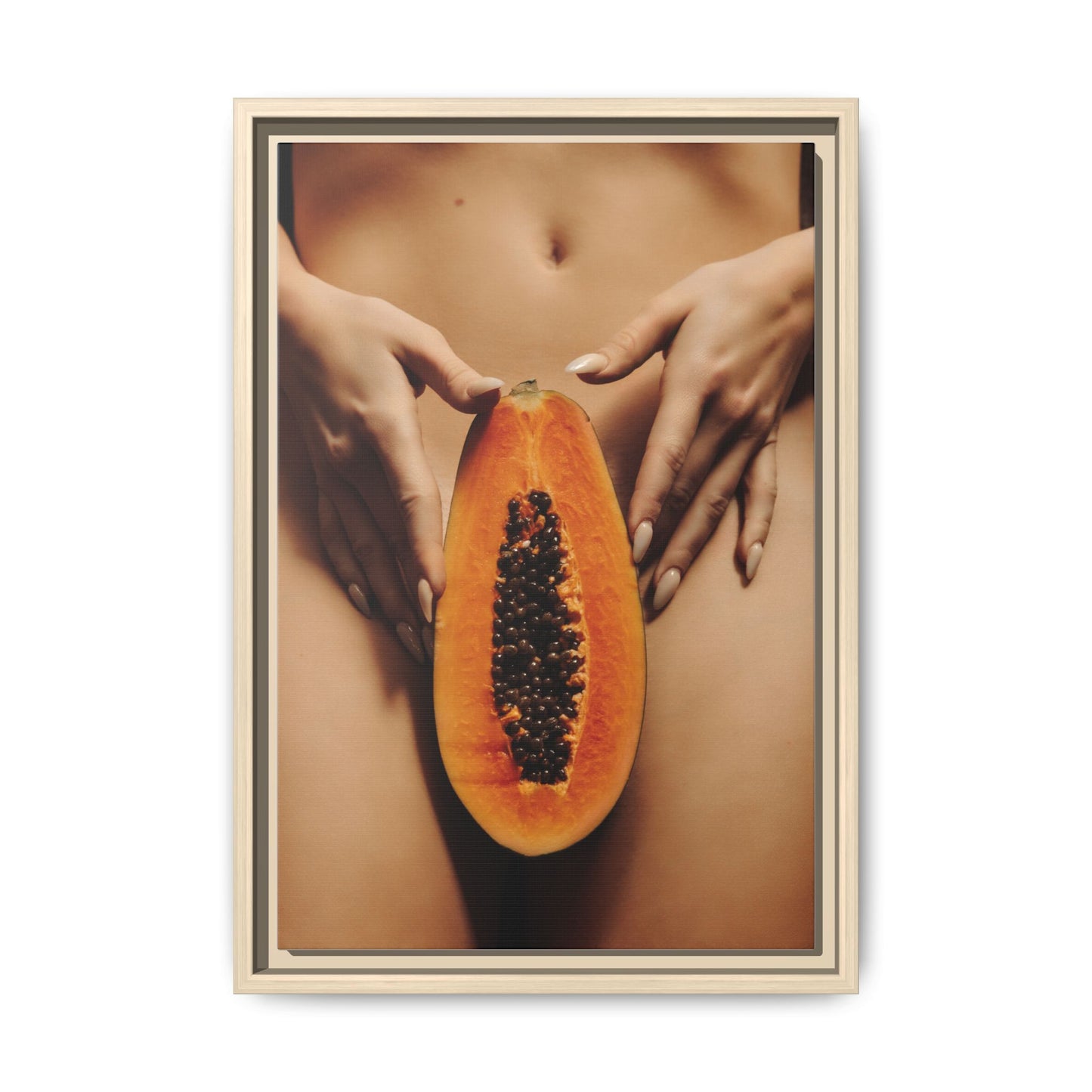 Framed Matte Canvas - Sensual Papaya Nude Art Print