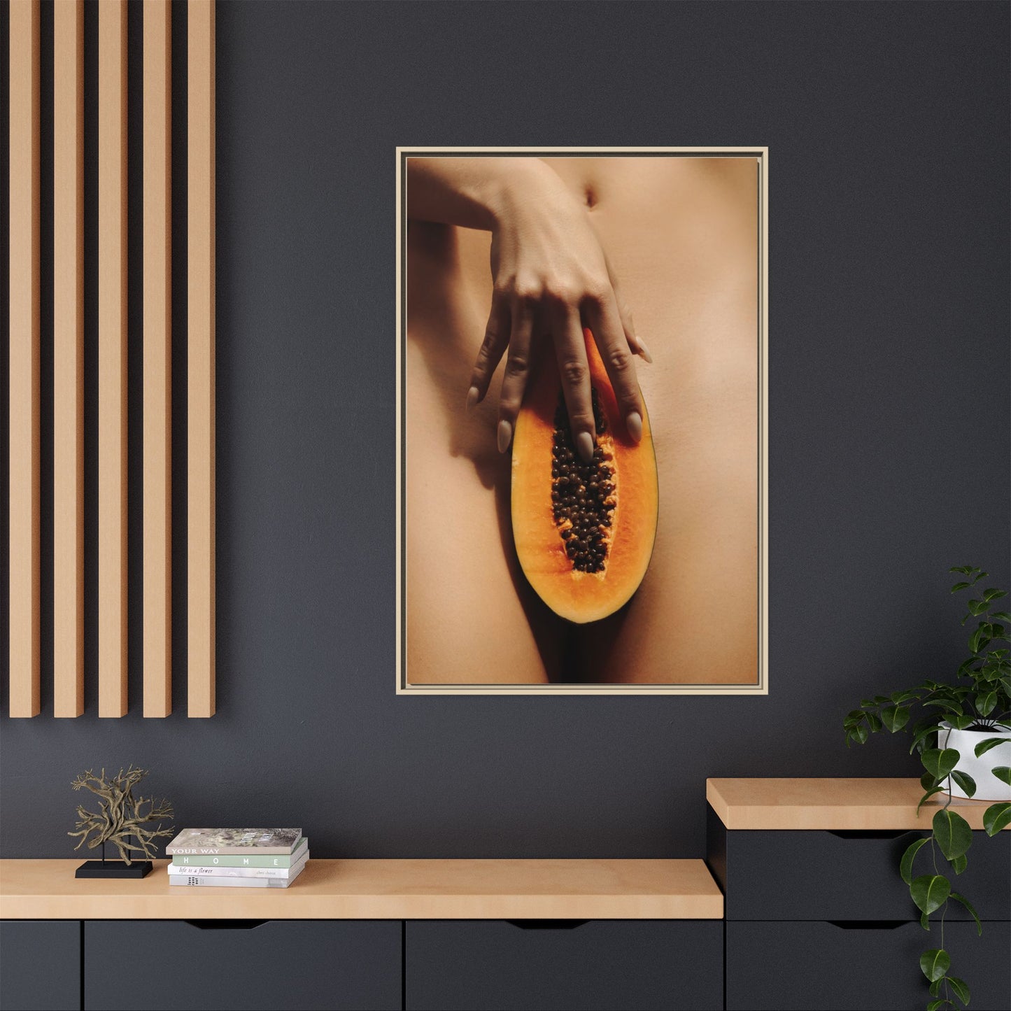 Framed Matte Canvas Art — Sensual Papaya Photo Print