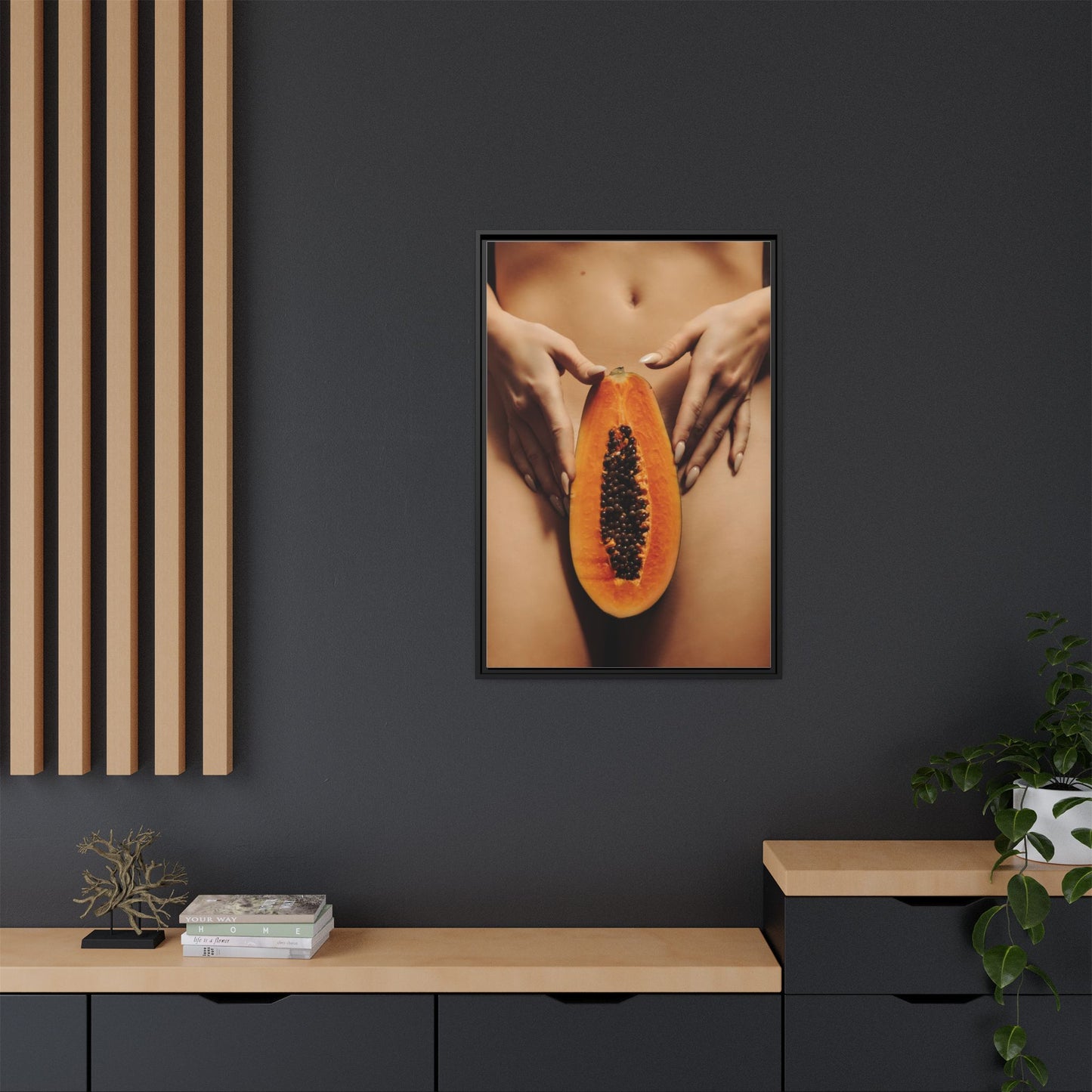 Framed Matte Canvas - Sensual Papaya Nude Art Print