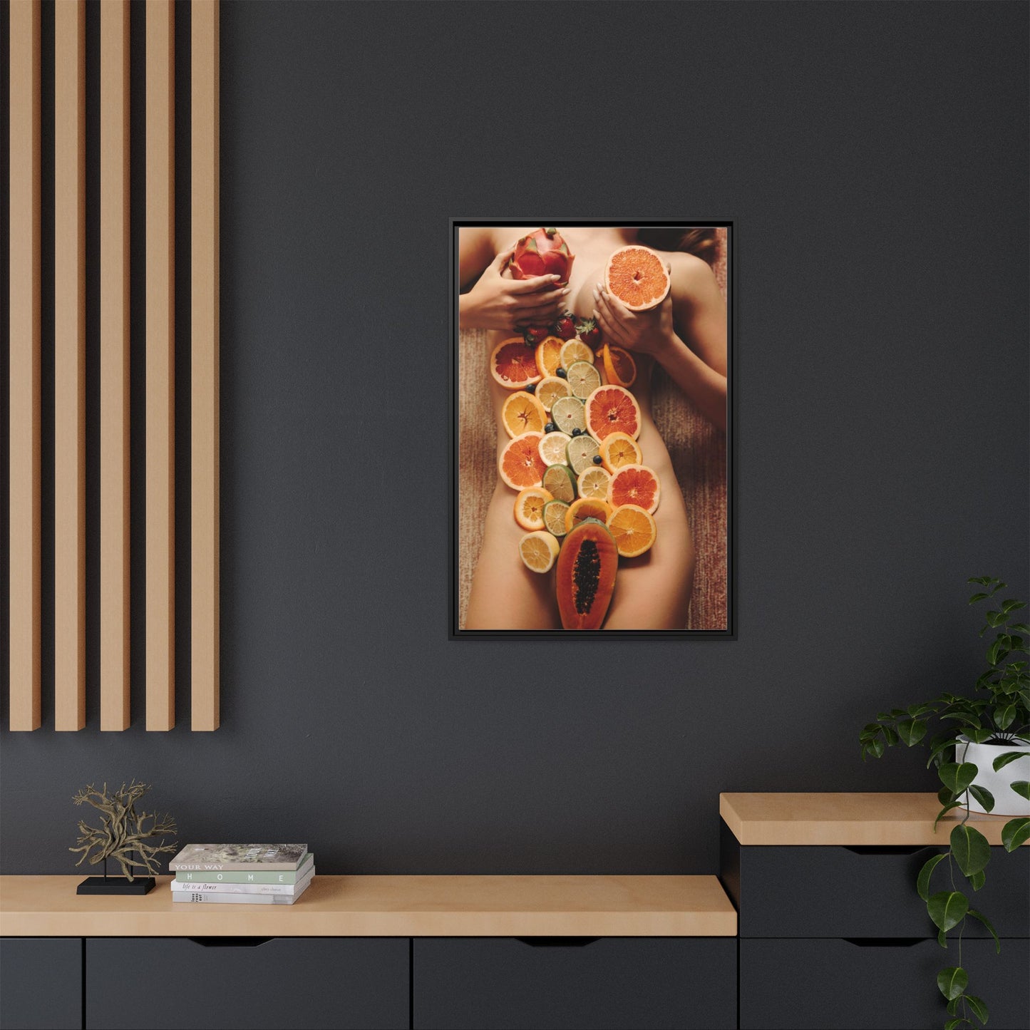 Framed Matte Canvas Art — Sensual Fruit Still Life Wall Decor