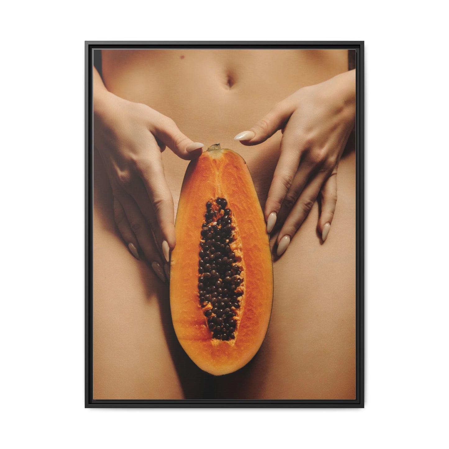 Framed Matte Canvas - Sensual Papaya Nude Art Print