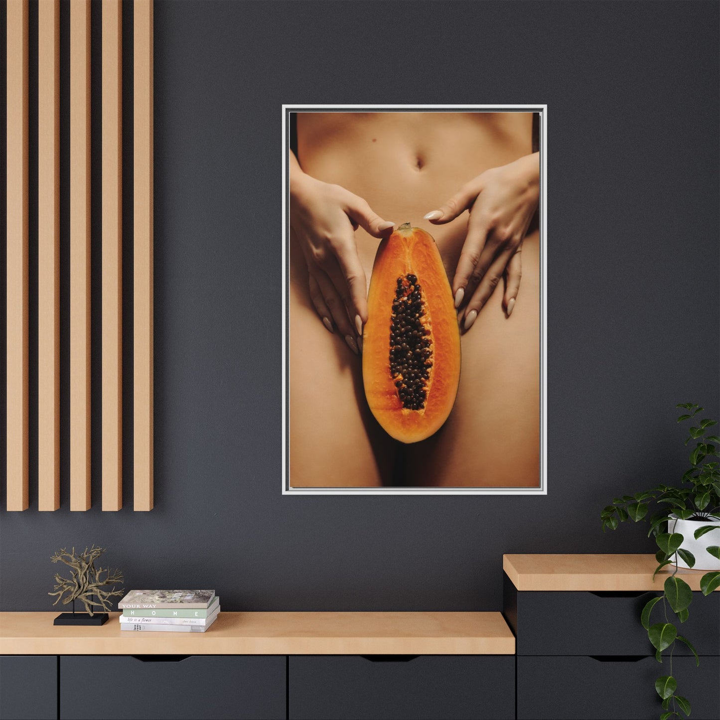 Framed Matte Canvas - Sensual Papaya Nude Art Print