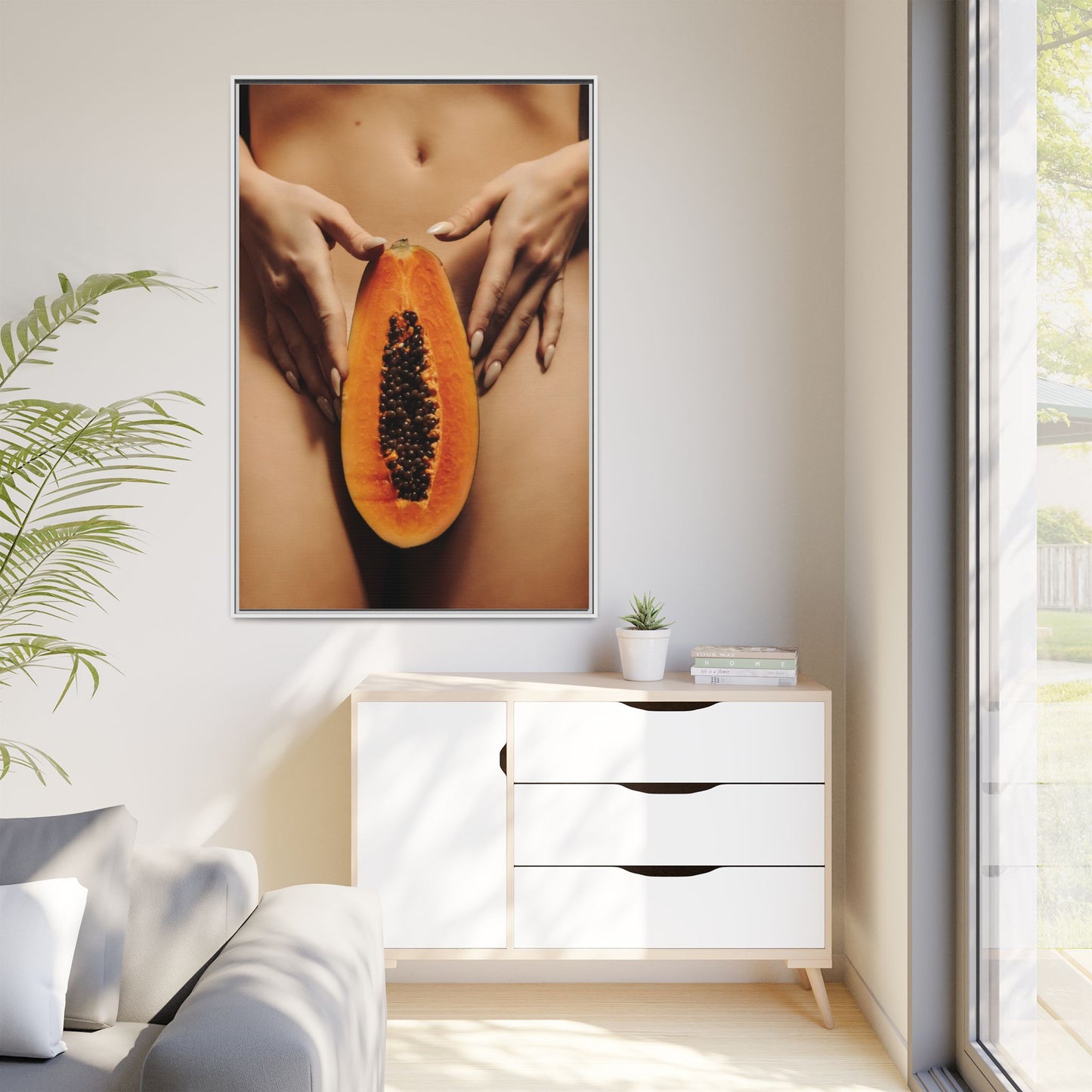 Framed Matte Canvas - Sensual Papaya Nude Art Print