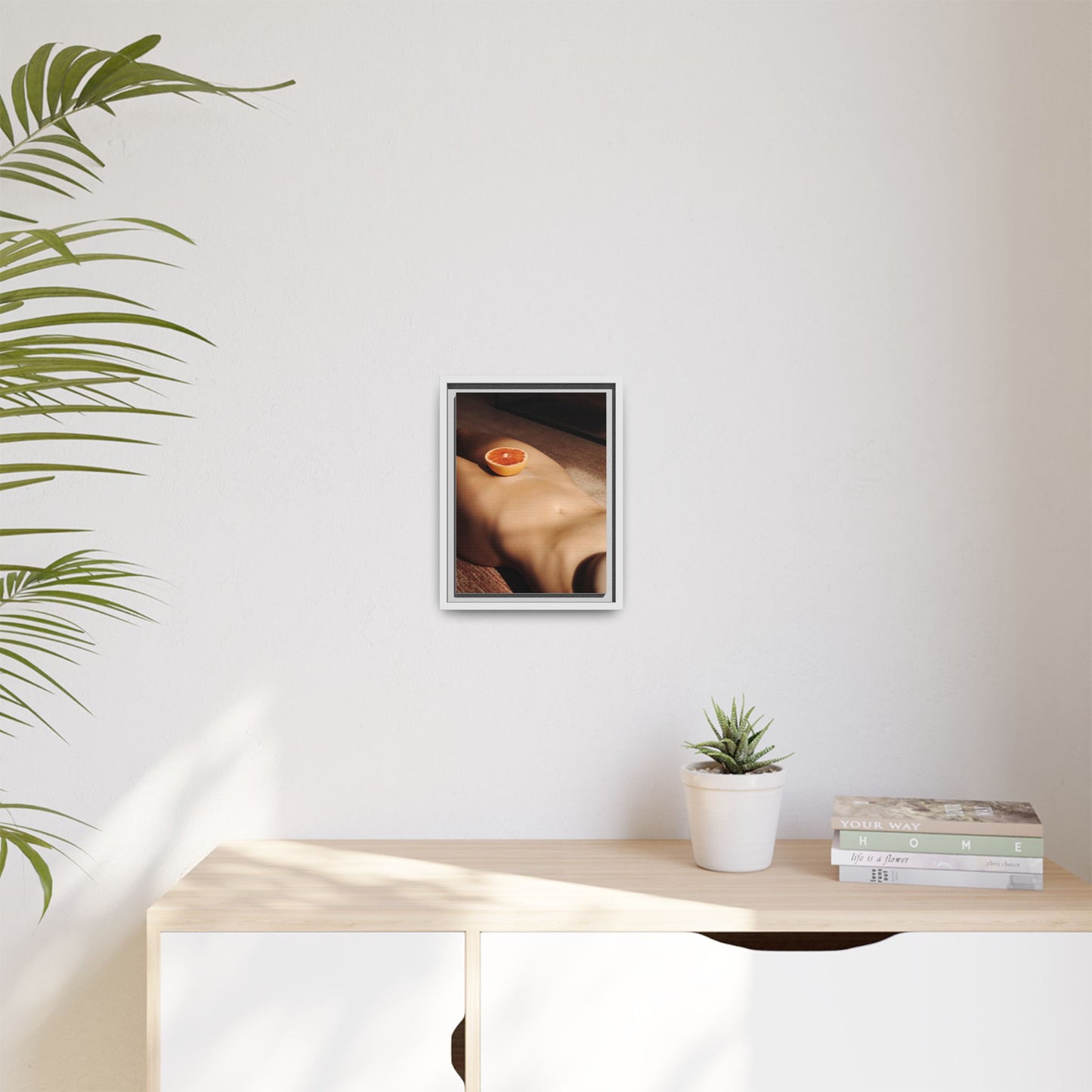 Framed Matte Canvas Wall Art — Minimal Nude Still Life with Grapefruit