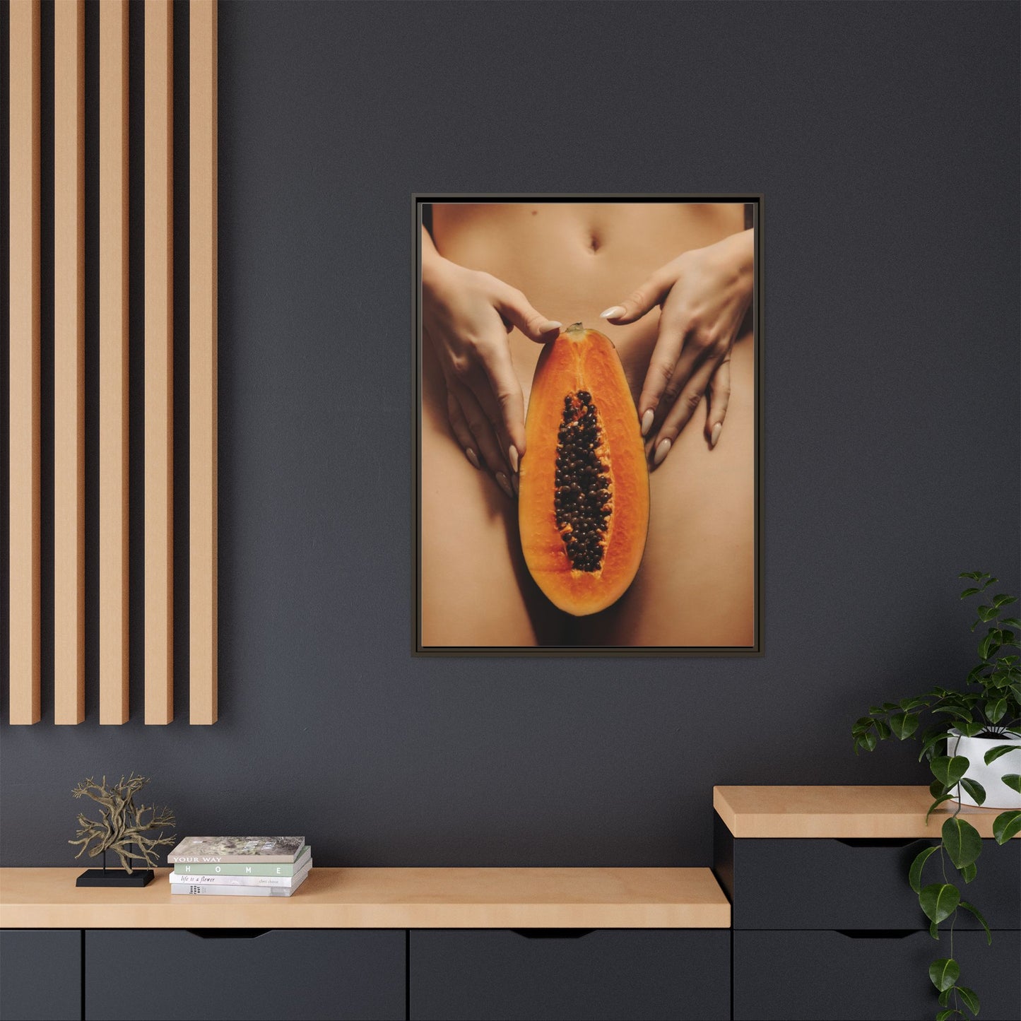 Framed Matte Canvas - Sensual Papaya Nude Art Print