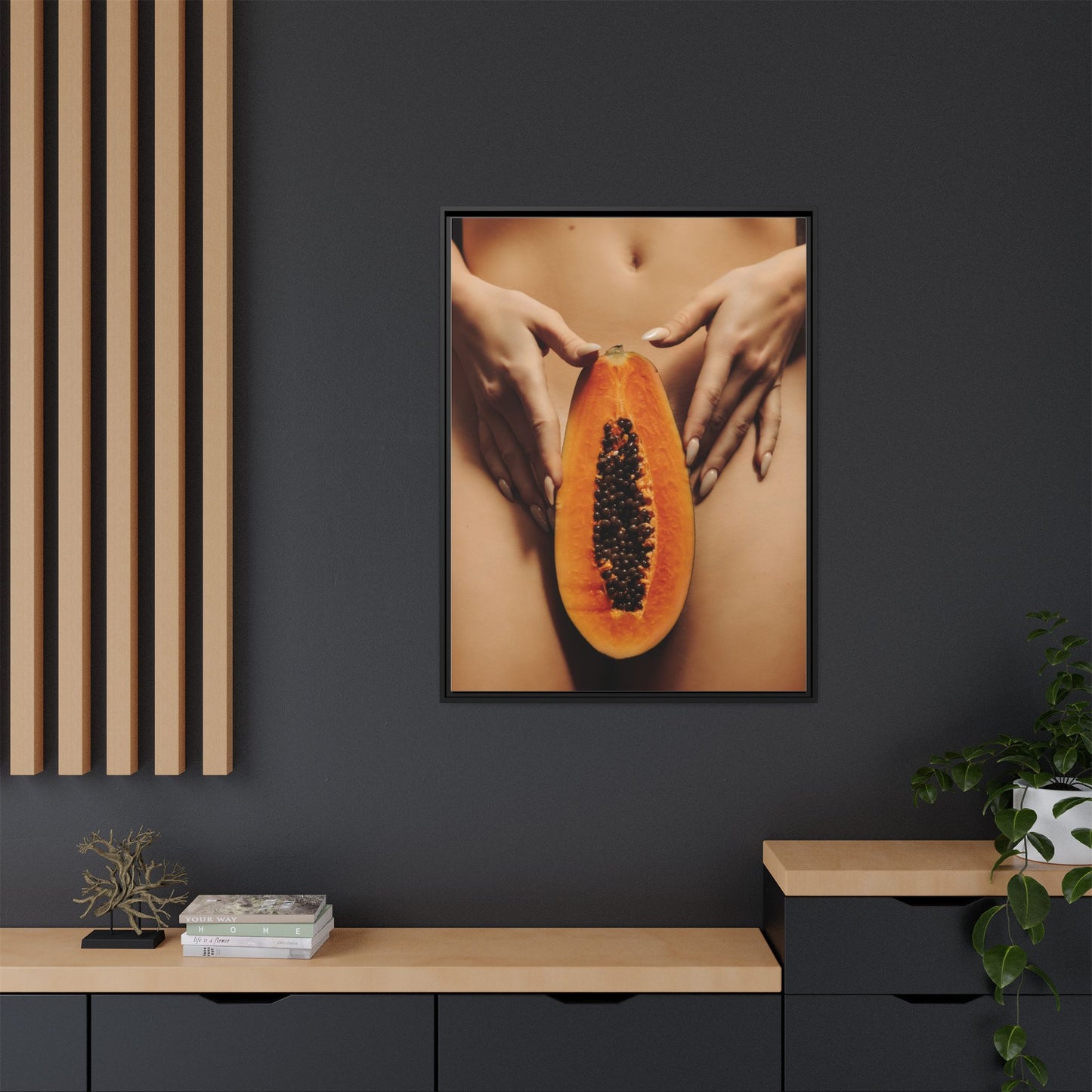 Framed Matte Canvas - Sensual Papaya Nude Art Print
