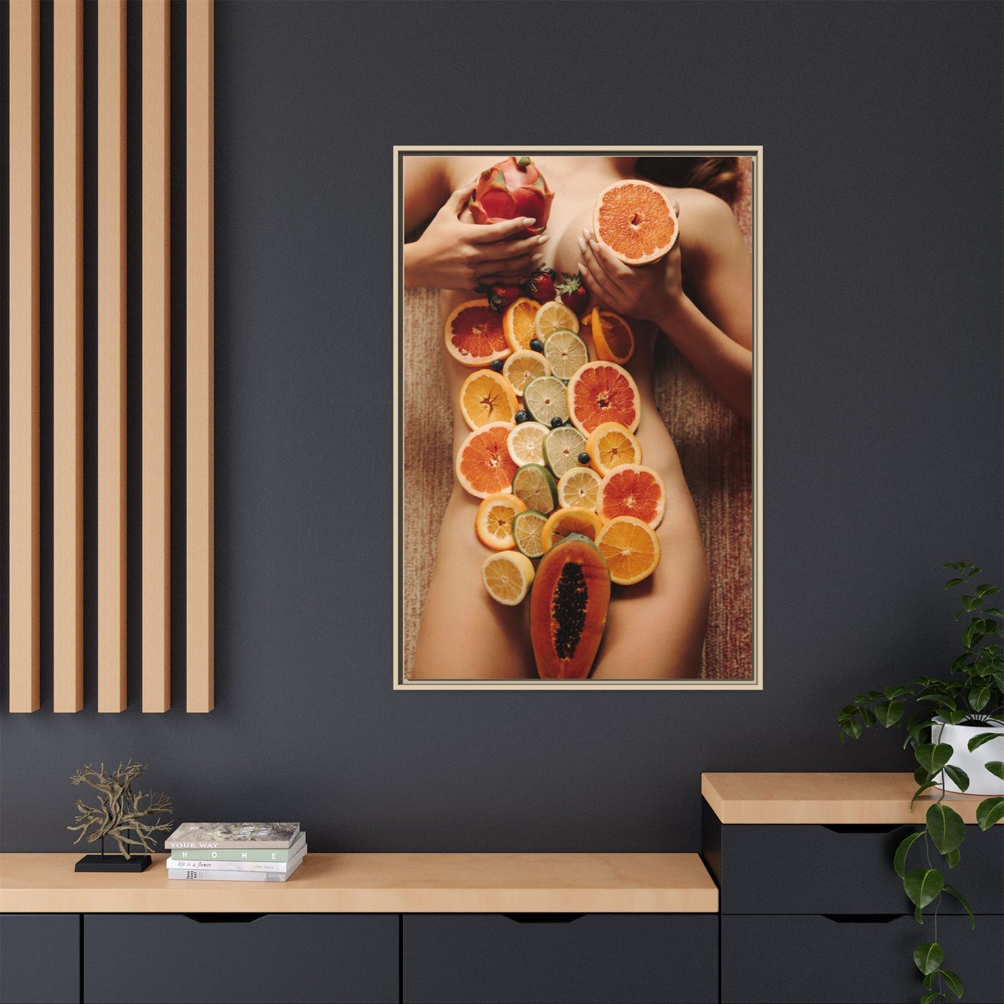 Framed Matte Canvas Art — Sensual Fruit Still Life Wall Decor