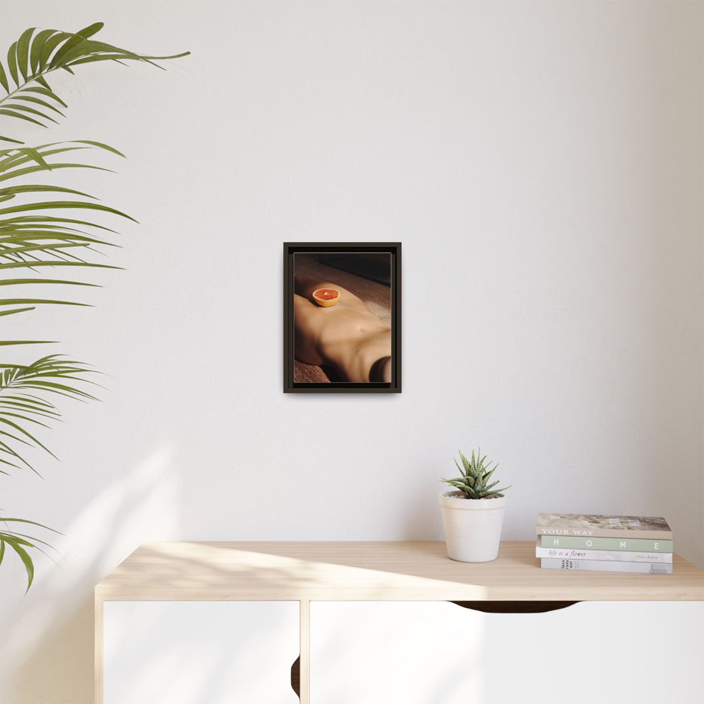Framed Matte Canvas Wall Art — Minimal Nude Still Life with Grapefruit