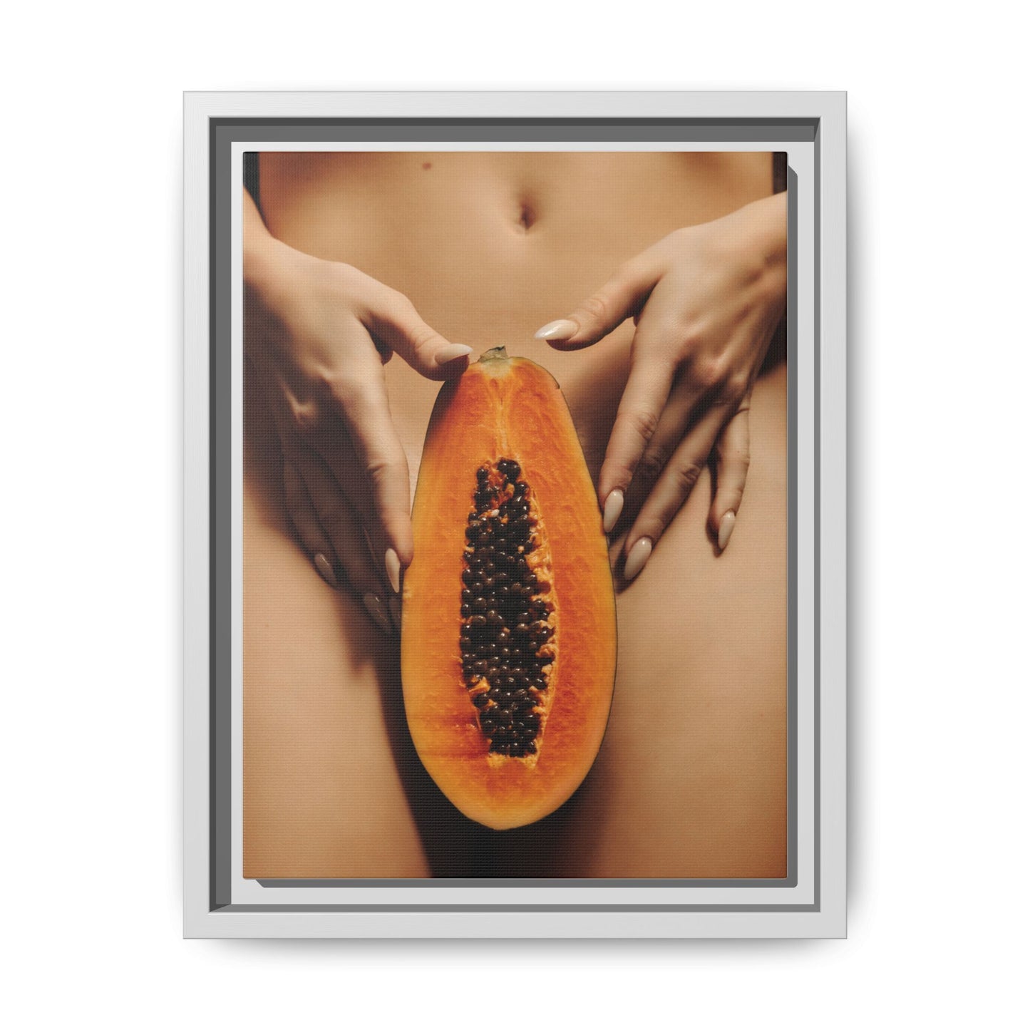 Framed Matte Canvas - Sensual Papaya Nude Art Print