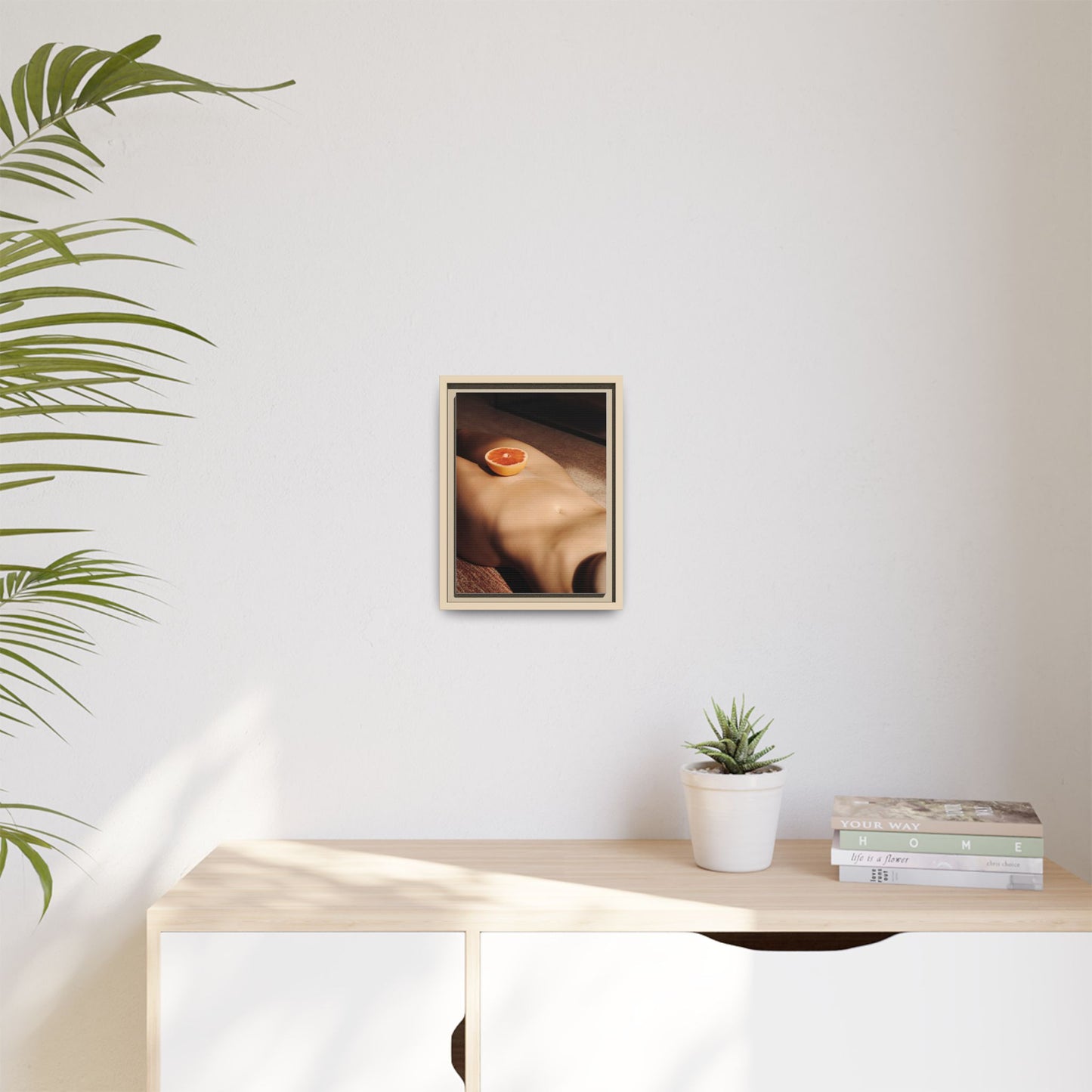 Framed Matte Canvas Wall Art — Minimal Nude Still Life with Grapefruit