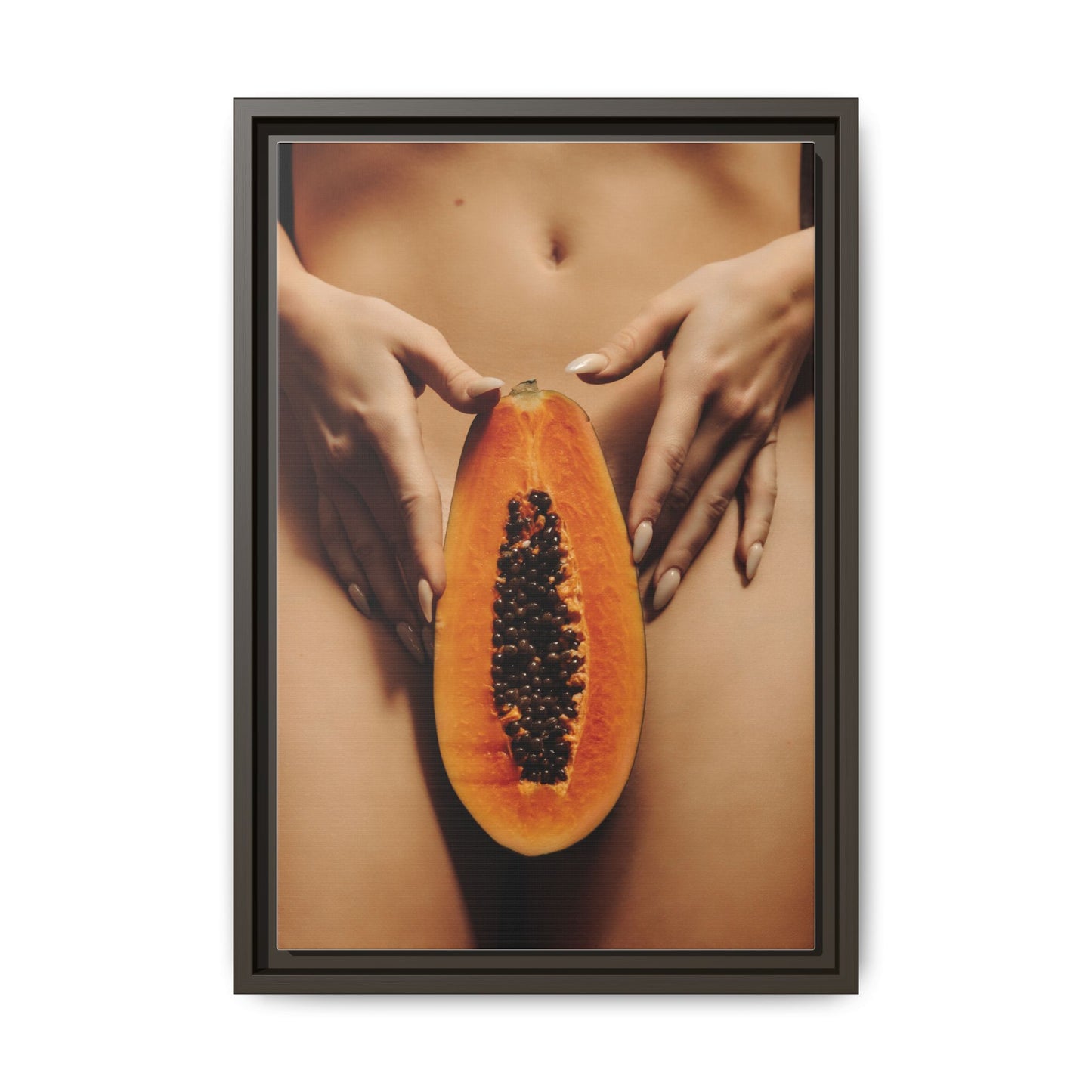 Framed Matte Canvas - Sensual Papaya Nude Art Print