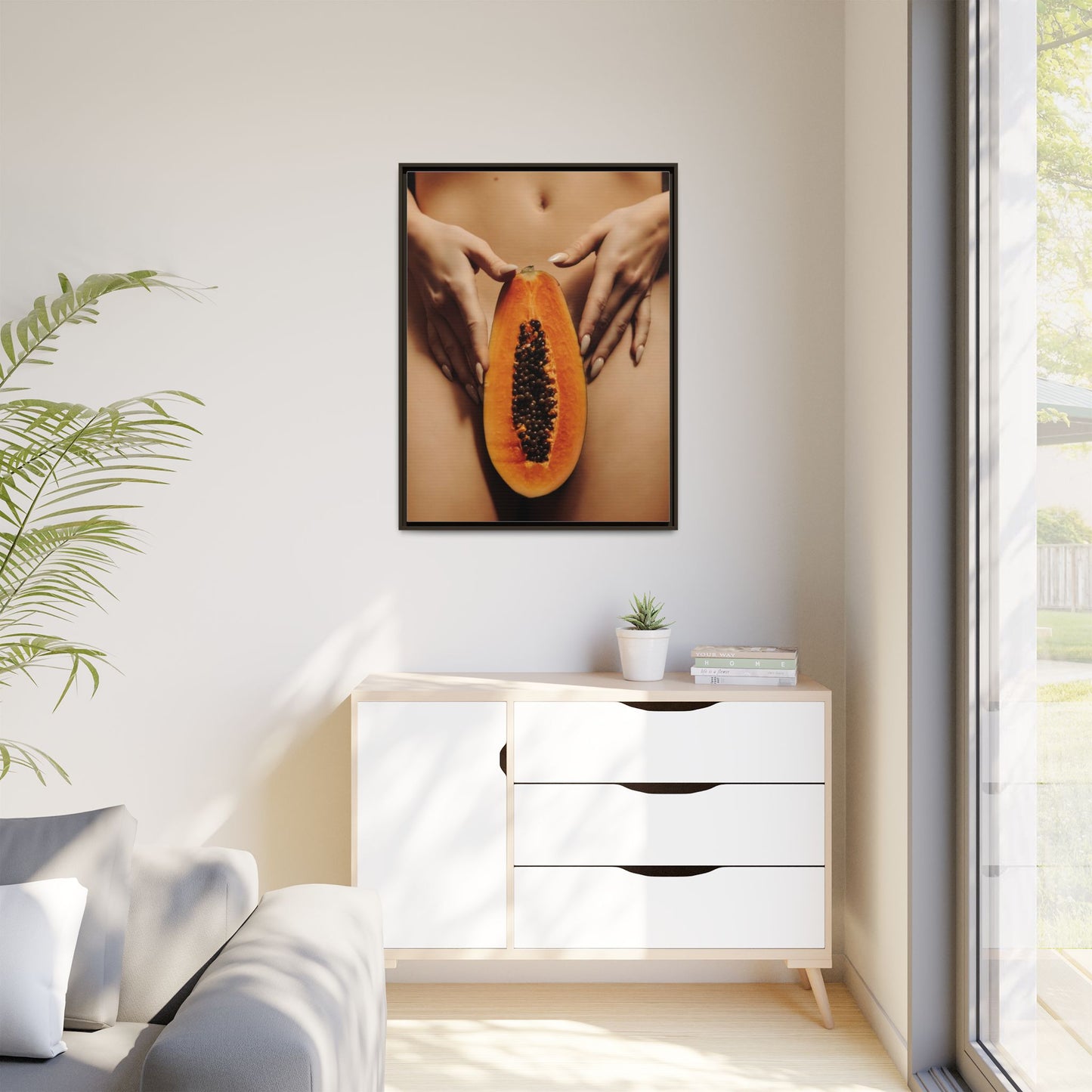 Framed Matte Canvas - Sensual Papaya Nude Art Print