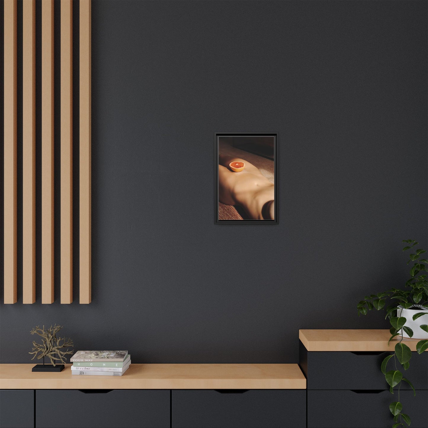 Framed Matte Canvas Wall Art — Minimal Nude Still Life with Grapefruit