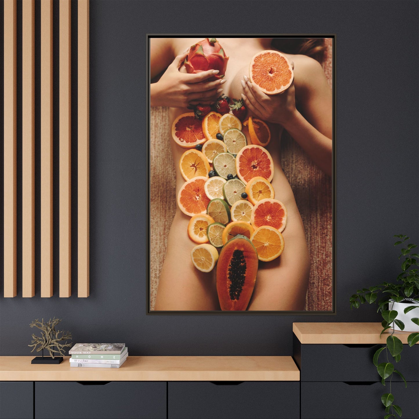 Framed Matte Canvas Art — Sensual Fruit Still Life Wall Decor