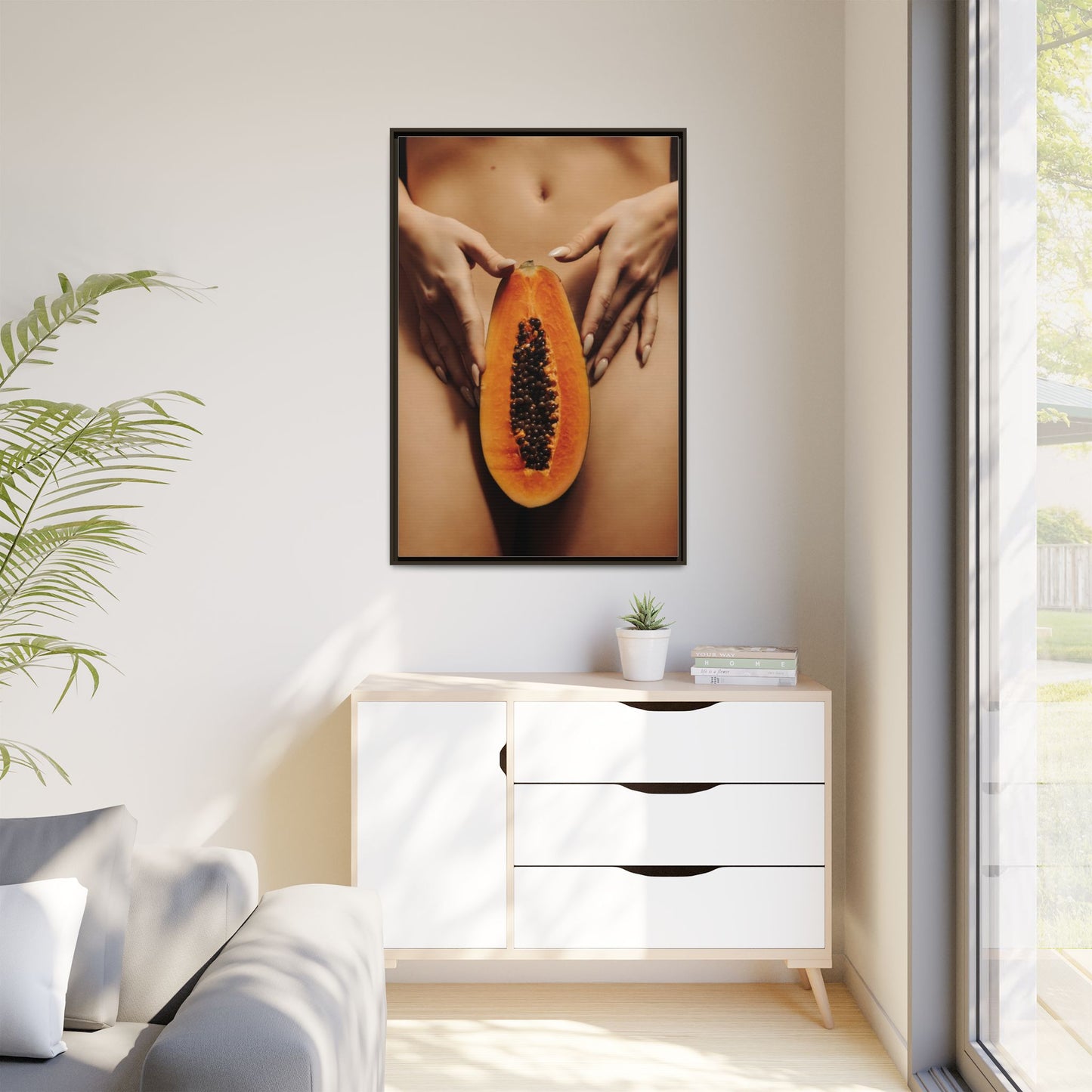 Framed Matte Canvas - Sensual Papaya Nude Art Print