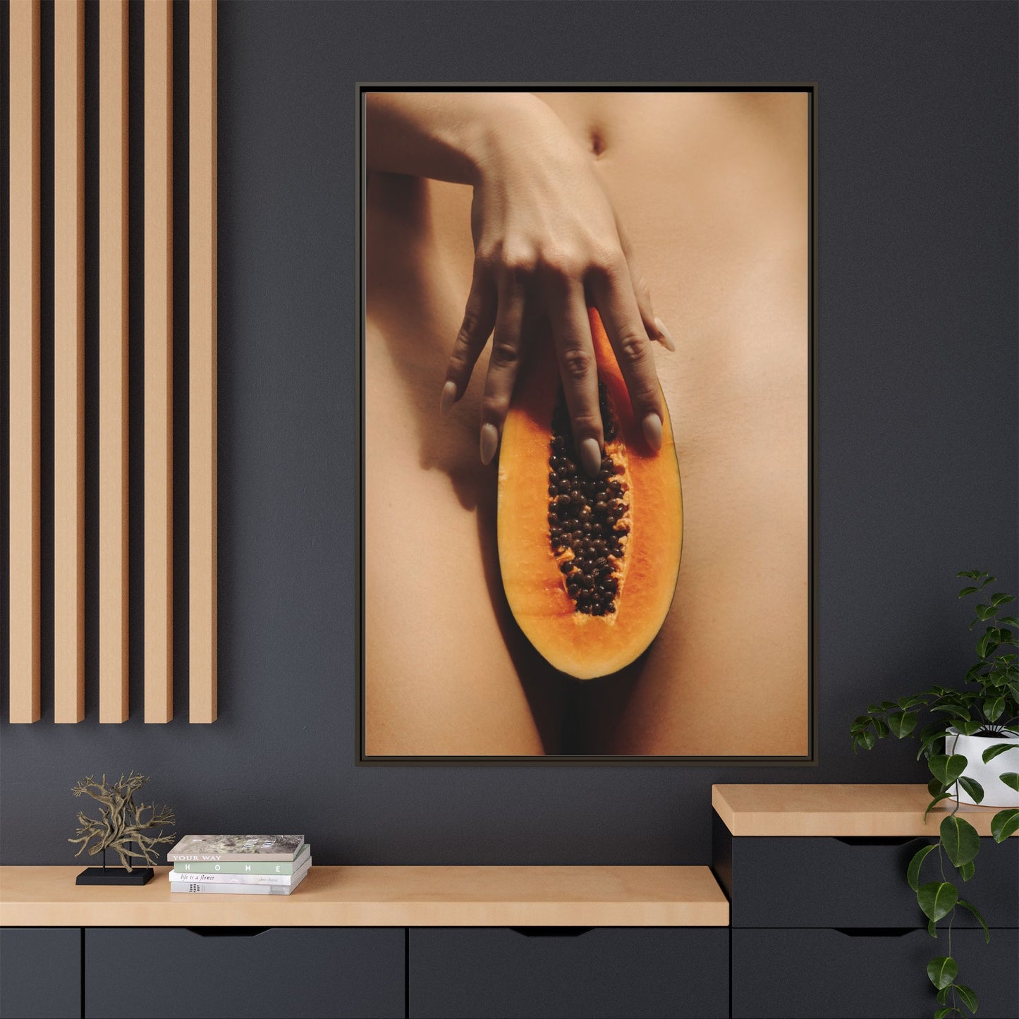 Framed Matte Canvas Art — Sensual Papaya Photo Print