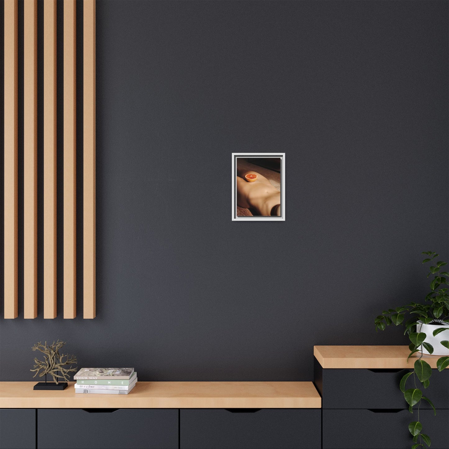 Framed Matte Canvas Wall Art — Minimal Nude Still Life with Grapefruit