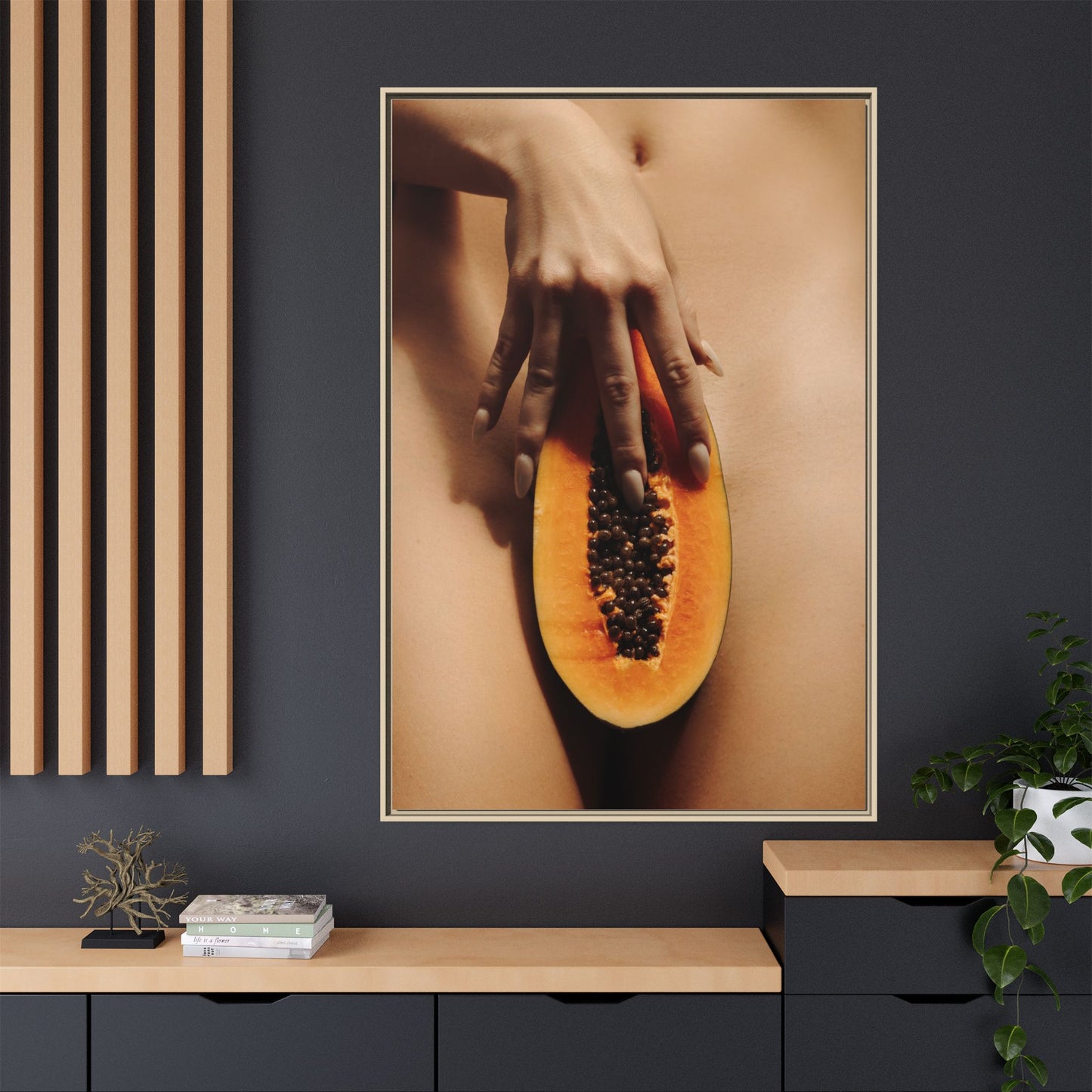 Framed Matte Canvas Art — Sensual Papaya Photo Print