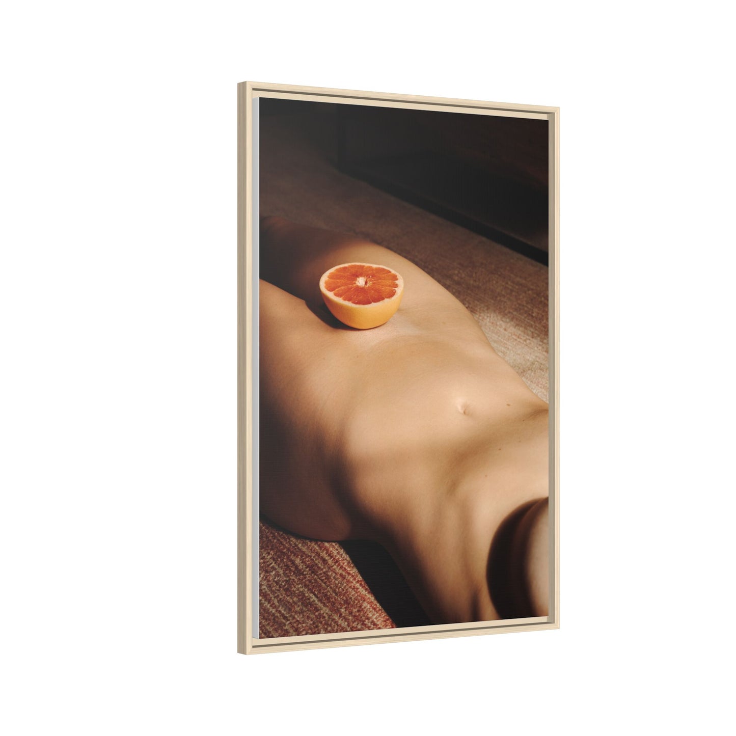 Framed Matte Canvas Wall Art — Minimal Nude Still Life with Grapefruit