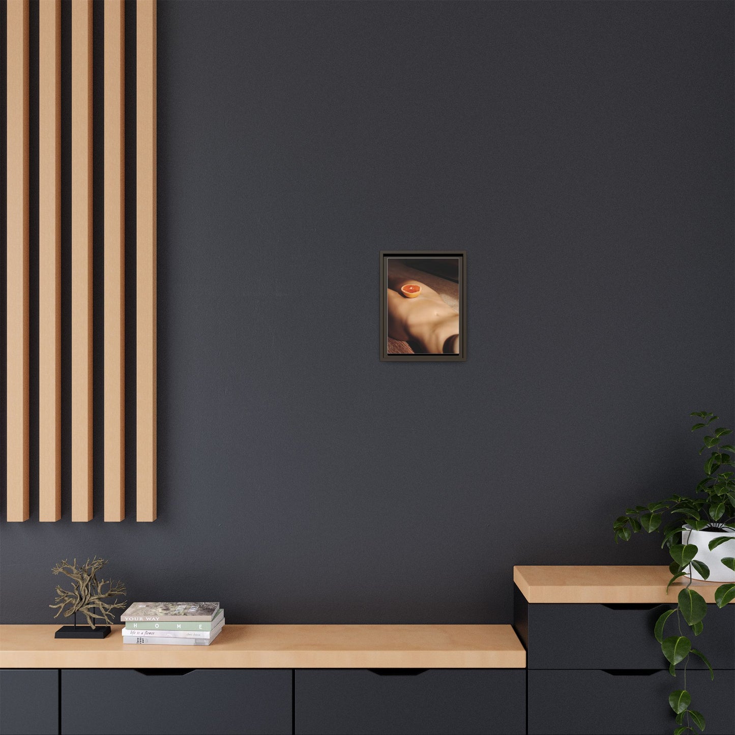 Framed Matte Canvas Wall Art — Minimal Nude Still Life with Grapefruit