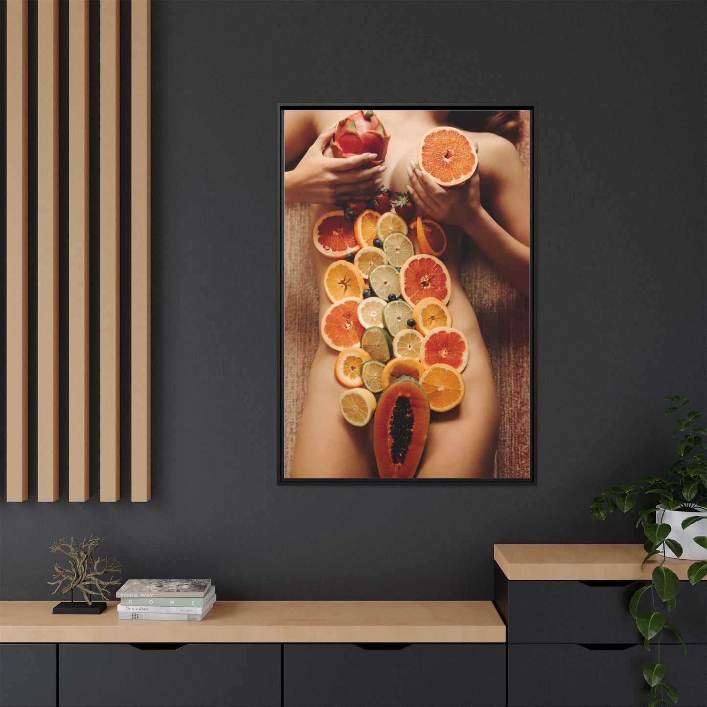 Framed Matte Canvas Art — Sensual Fruit Still Life Wall Decor