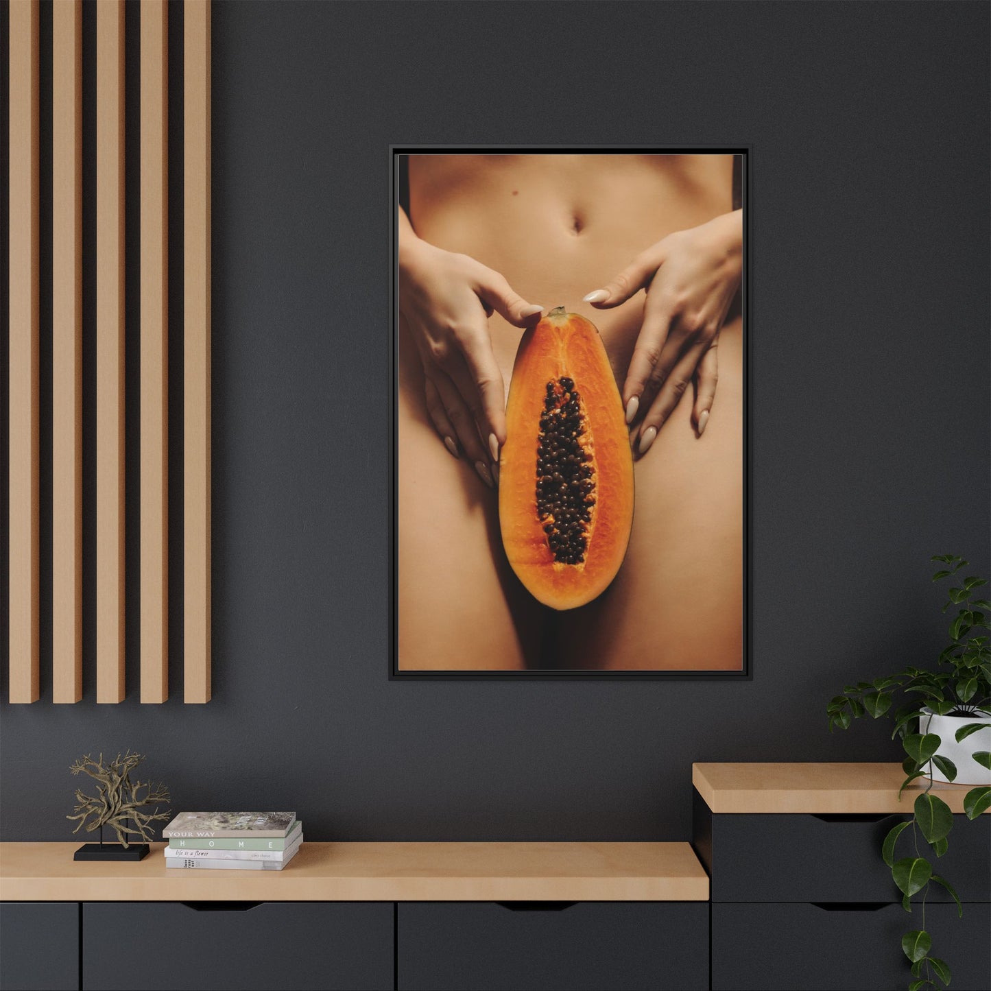 Framed Matte Canvas - Sensual Papaya Nude Art Print