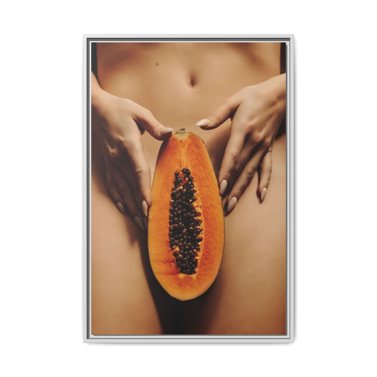 Framed Matte Canvas - Sensual Papaya Nude Art Print