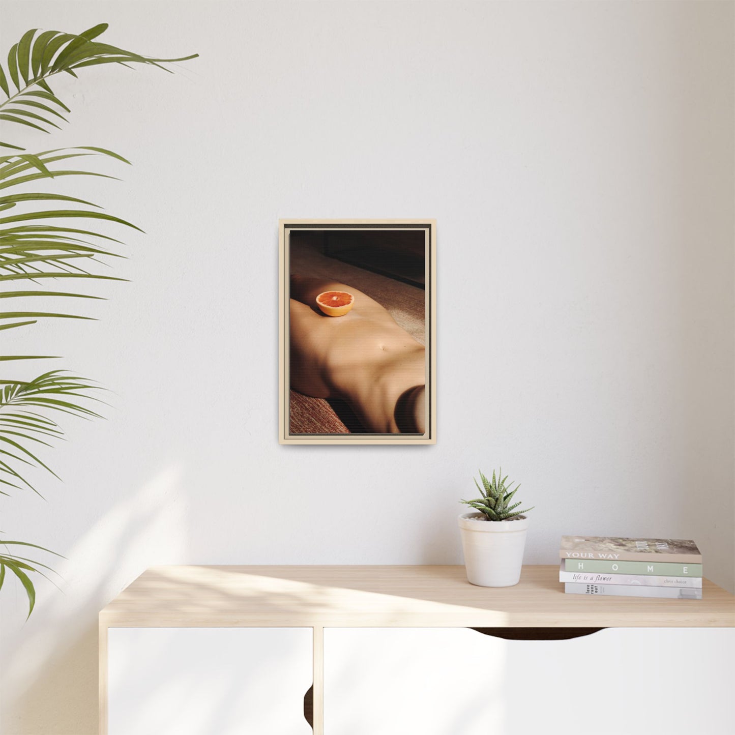 Framed Matte Canvas Wall Art — Minimal Nude Still Life with Grapefruit