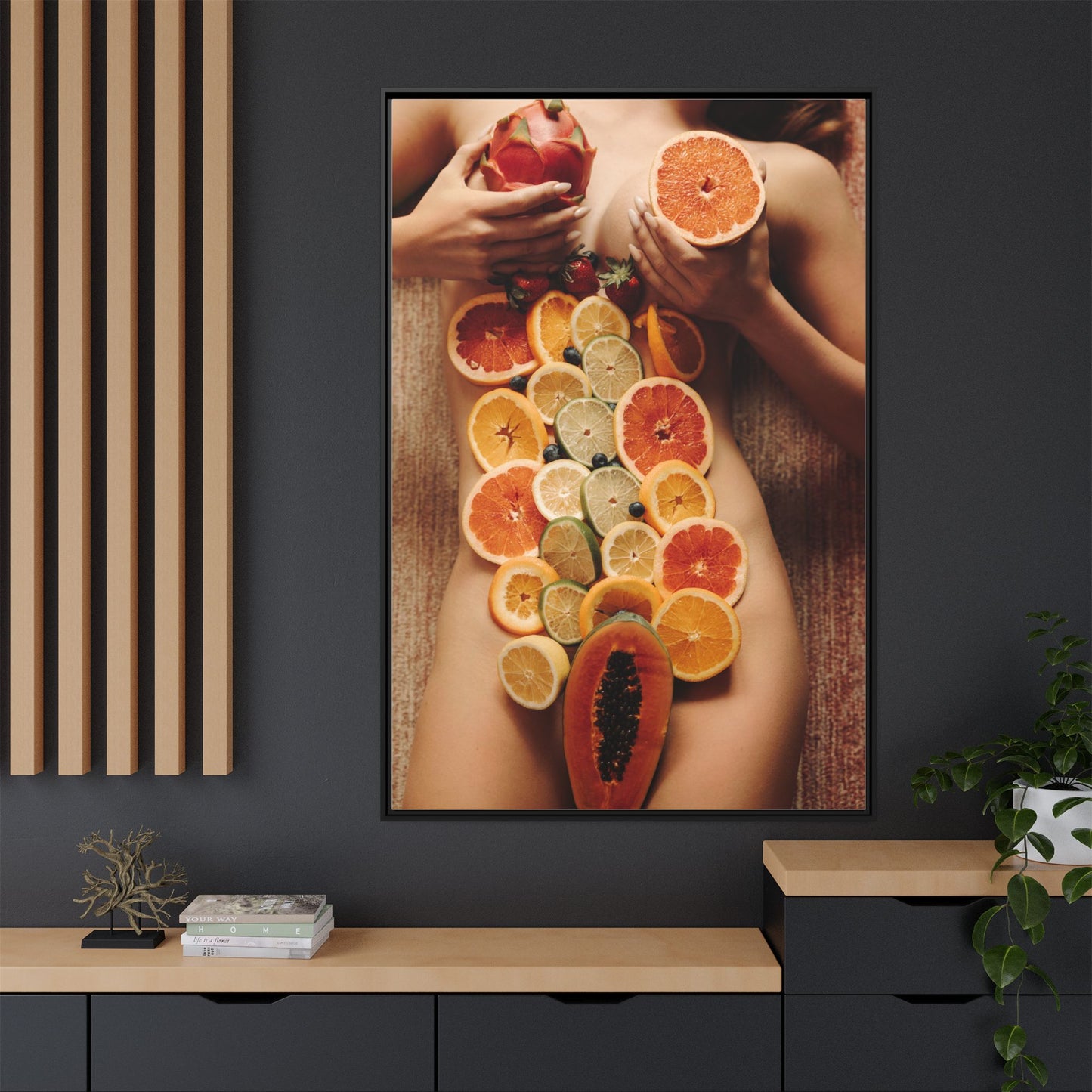 Framed Matte Canvas Art — Sensual Fruit Still Life Wall Decor