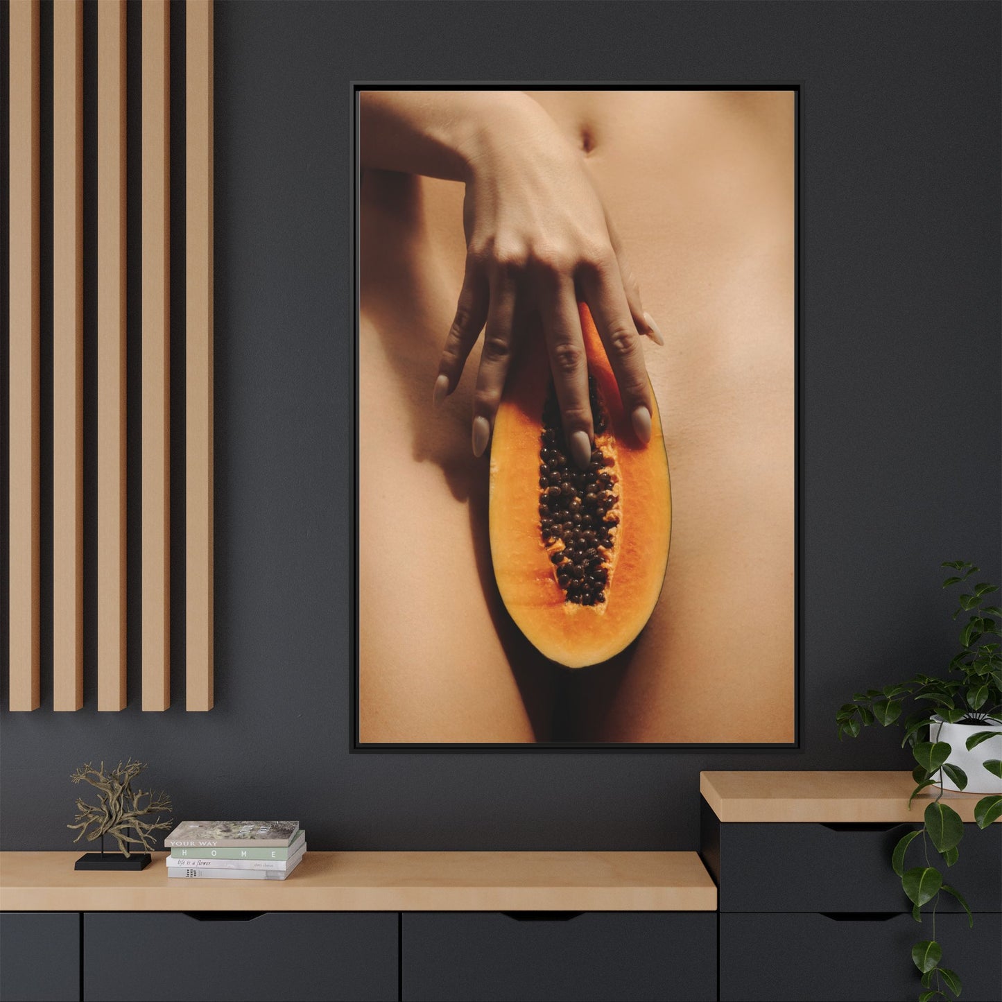 Framed Matte Canvas Art — Sensual Papaya Photo Print