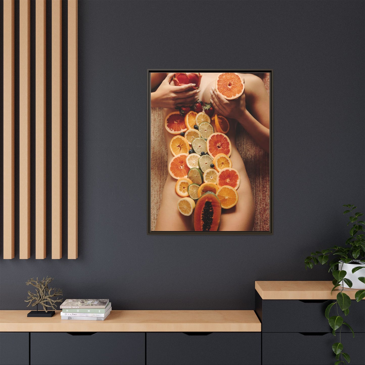 Framed Matte Canvas Art — Sensual Fruit Still Life Wall Decor