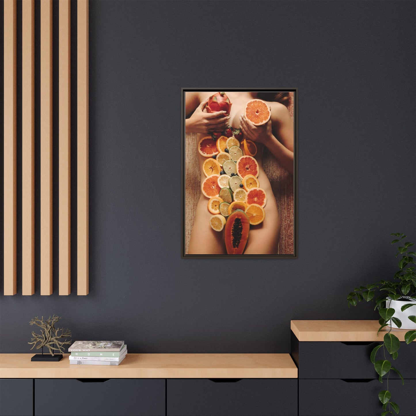 Framed Matte Canvas Art — Sensual Fruit Still Life Wall Decor